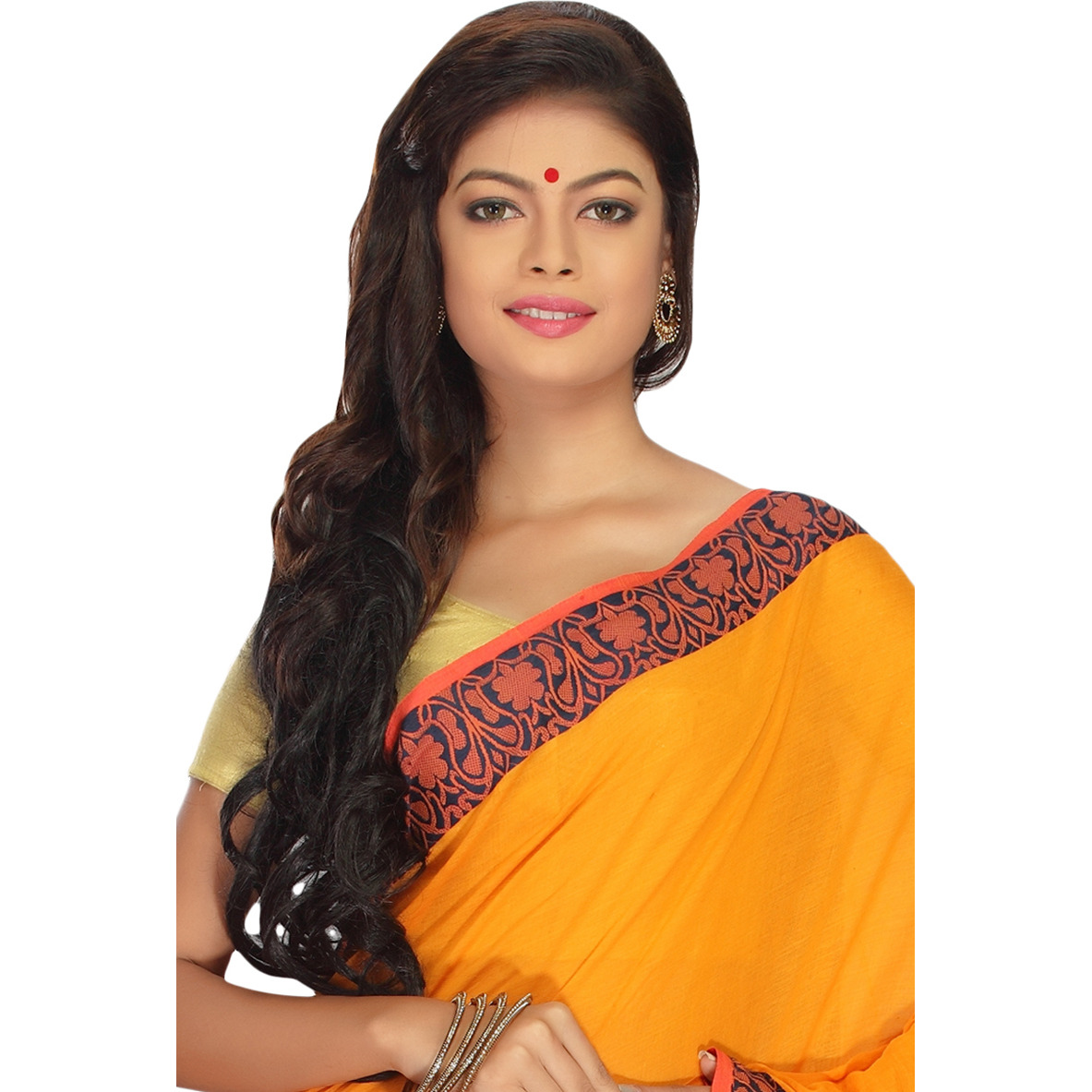 Gamboge Yellow Cotton Handloom Shantipuri Tant Casual Saree