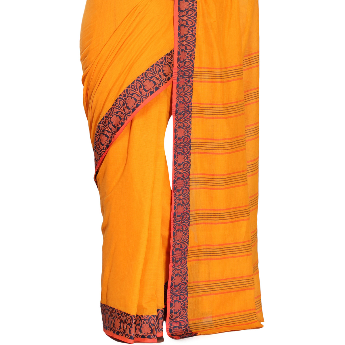 Gamboge Yellow Cotton Handloom Shantipuri Tant Casual Saree