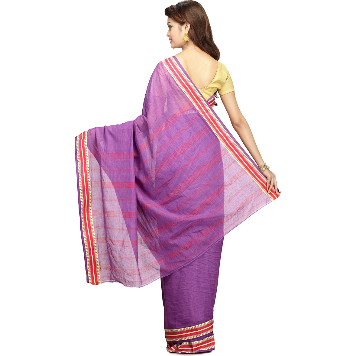 Deep Violet Cotton Woven Festival Saree