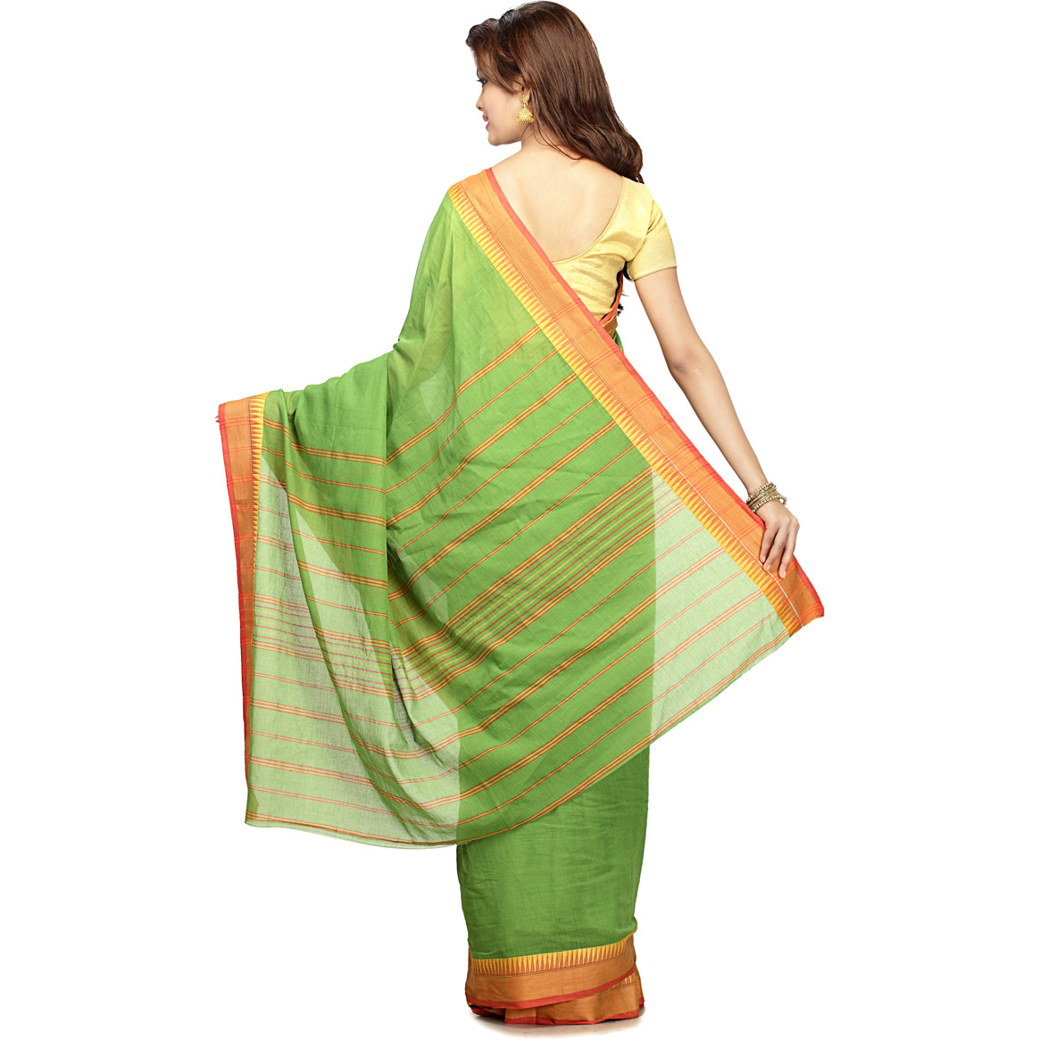 Lime Green Cotton Woven Festival Saree