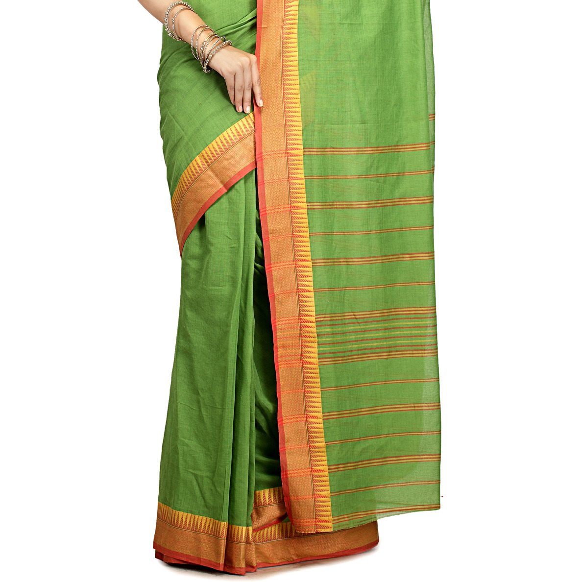 Lime Green Cotton Woven Festival Saree