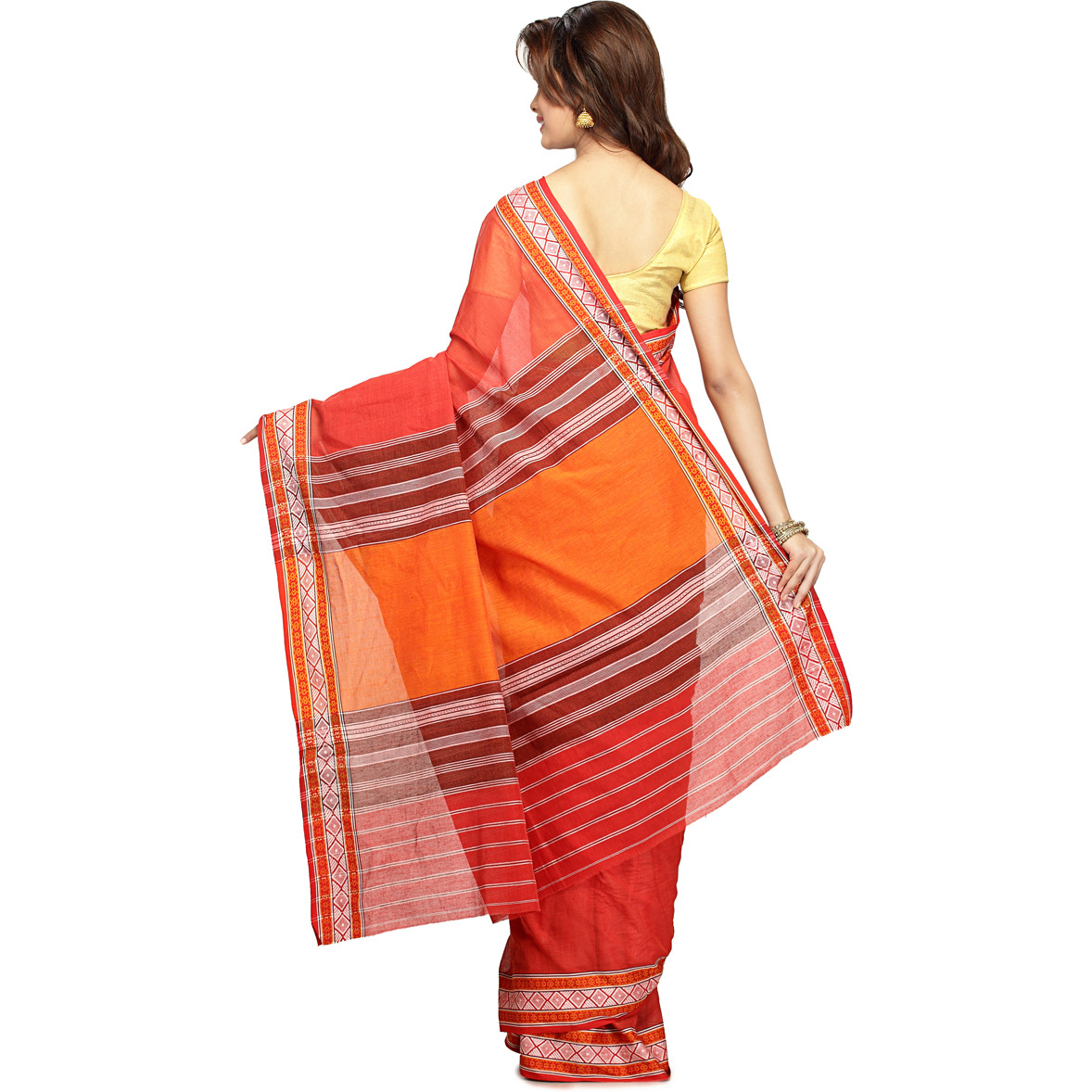 Vermilion Red Handloom Cotton Woven Festival Saree