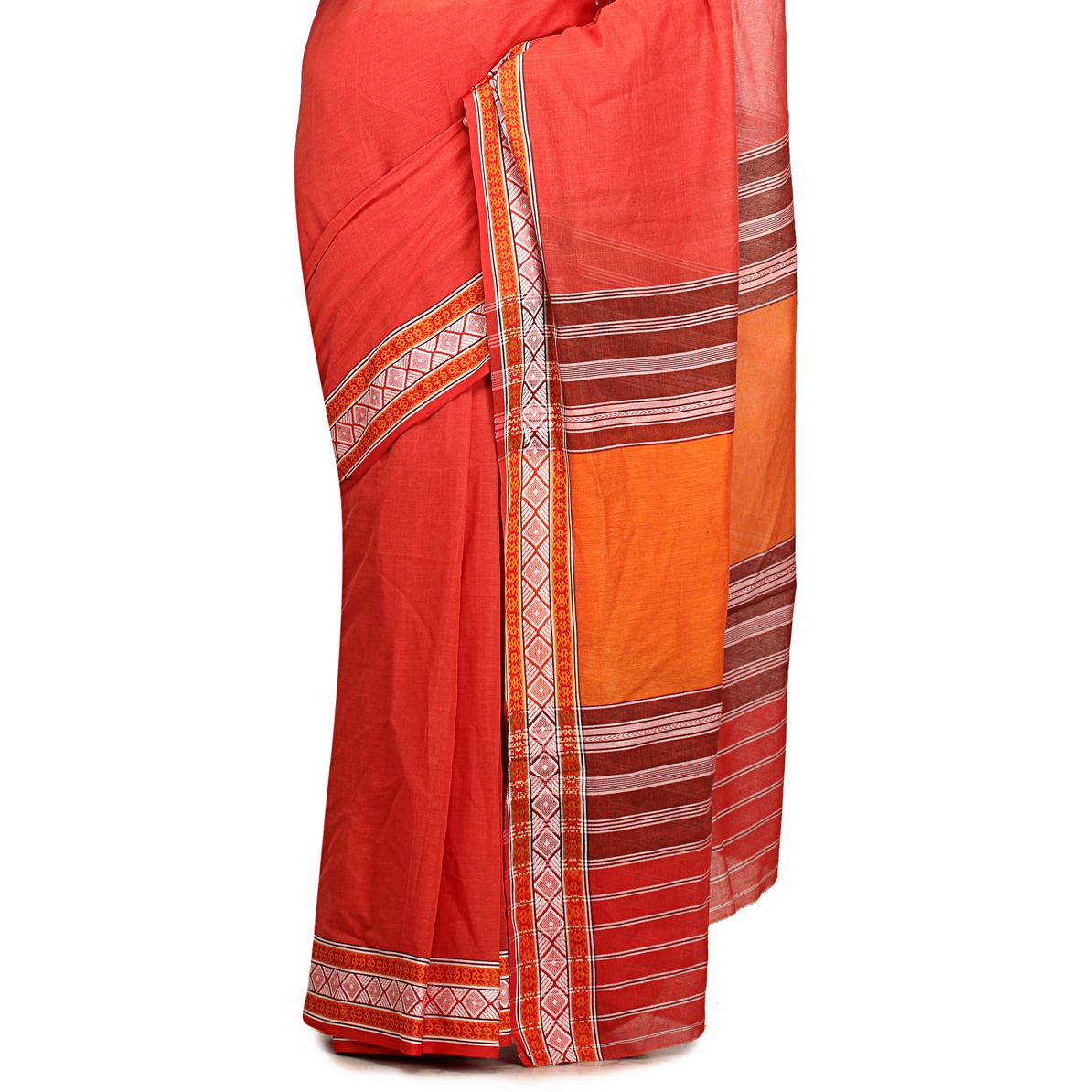 Vermilion Red Handloom Cotton Woven Festival Saree