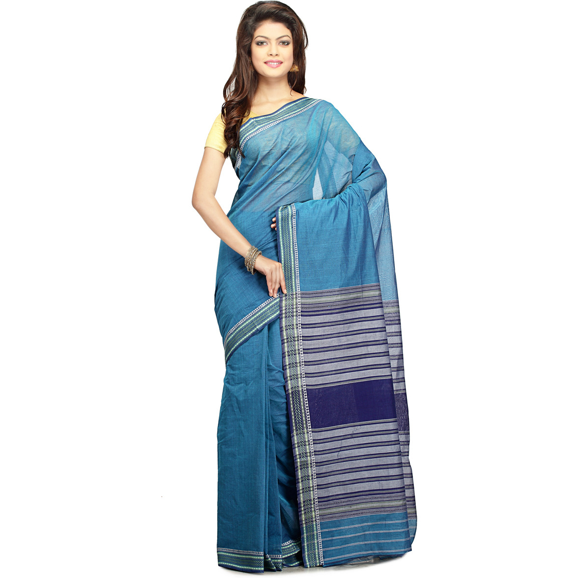 Royal Blue Handloom Cotton Woven Festival Saree