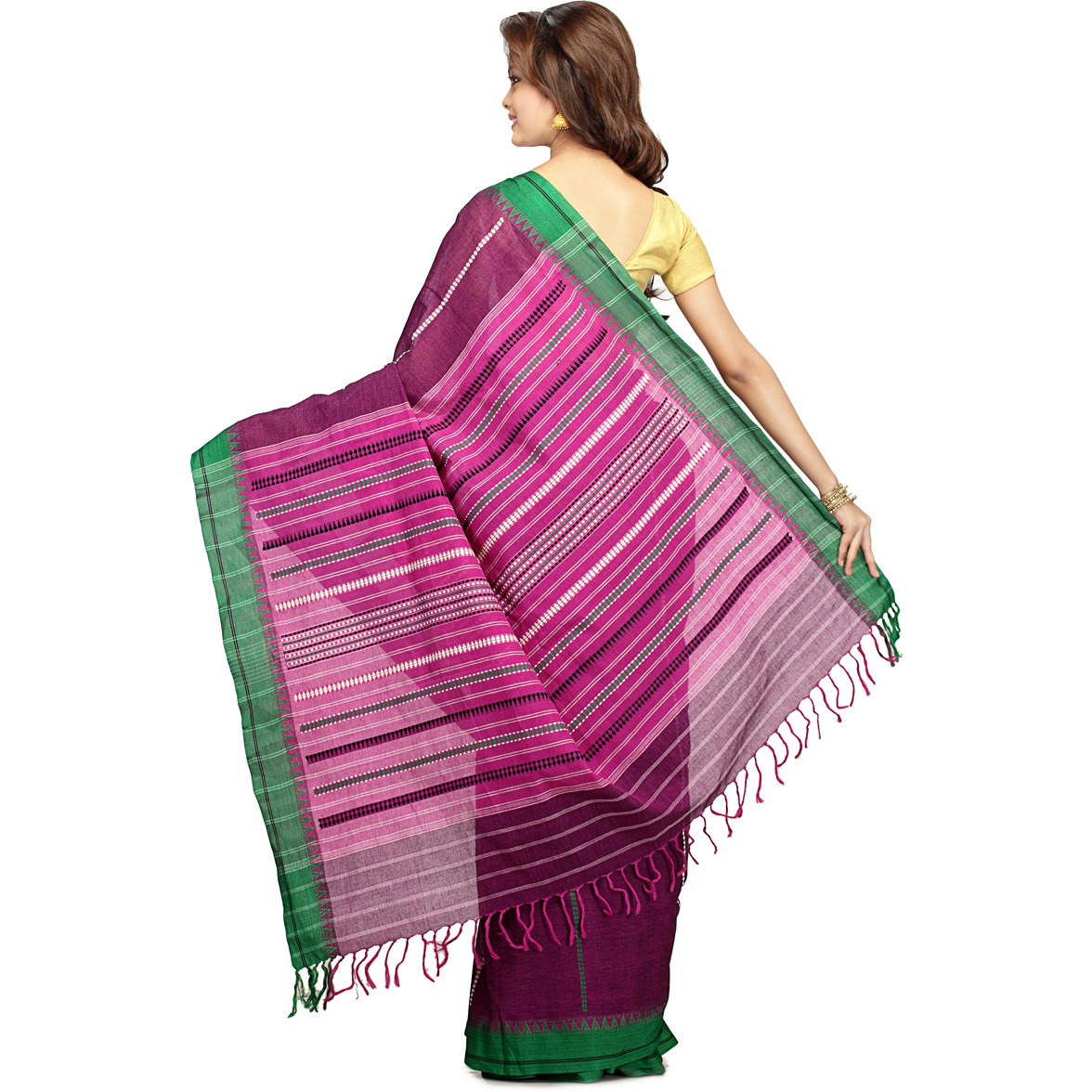 Purple Violet Handloom Cotton Woven Festival Saree