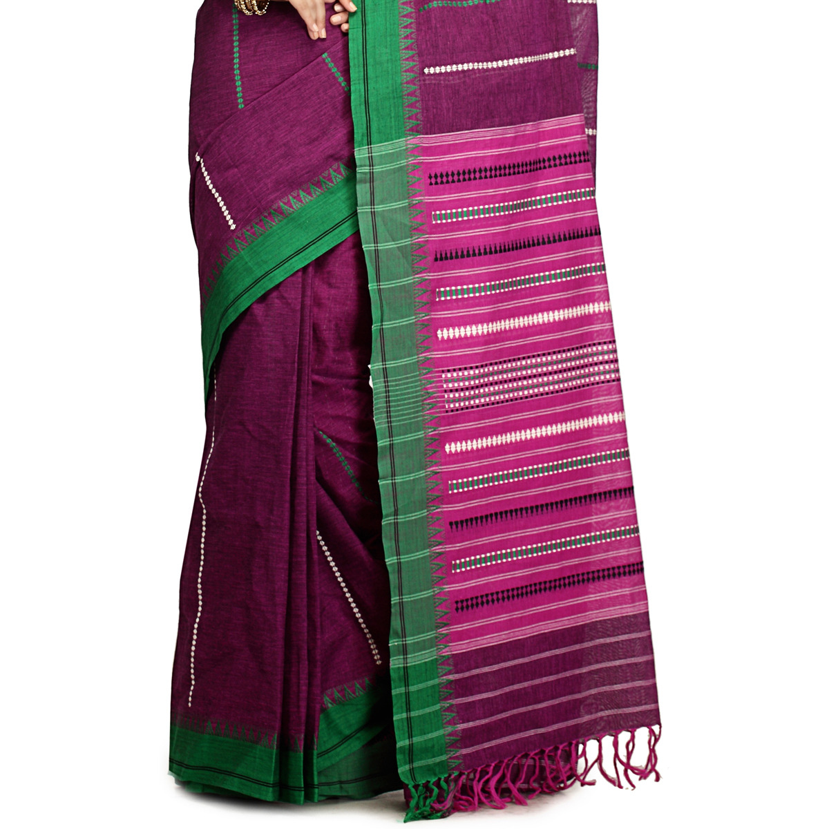 Purple Violet Handloom Cotton Woven Festival Saree