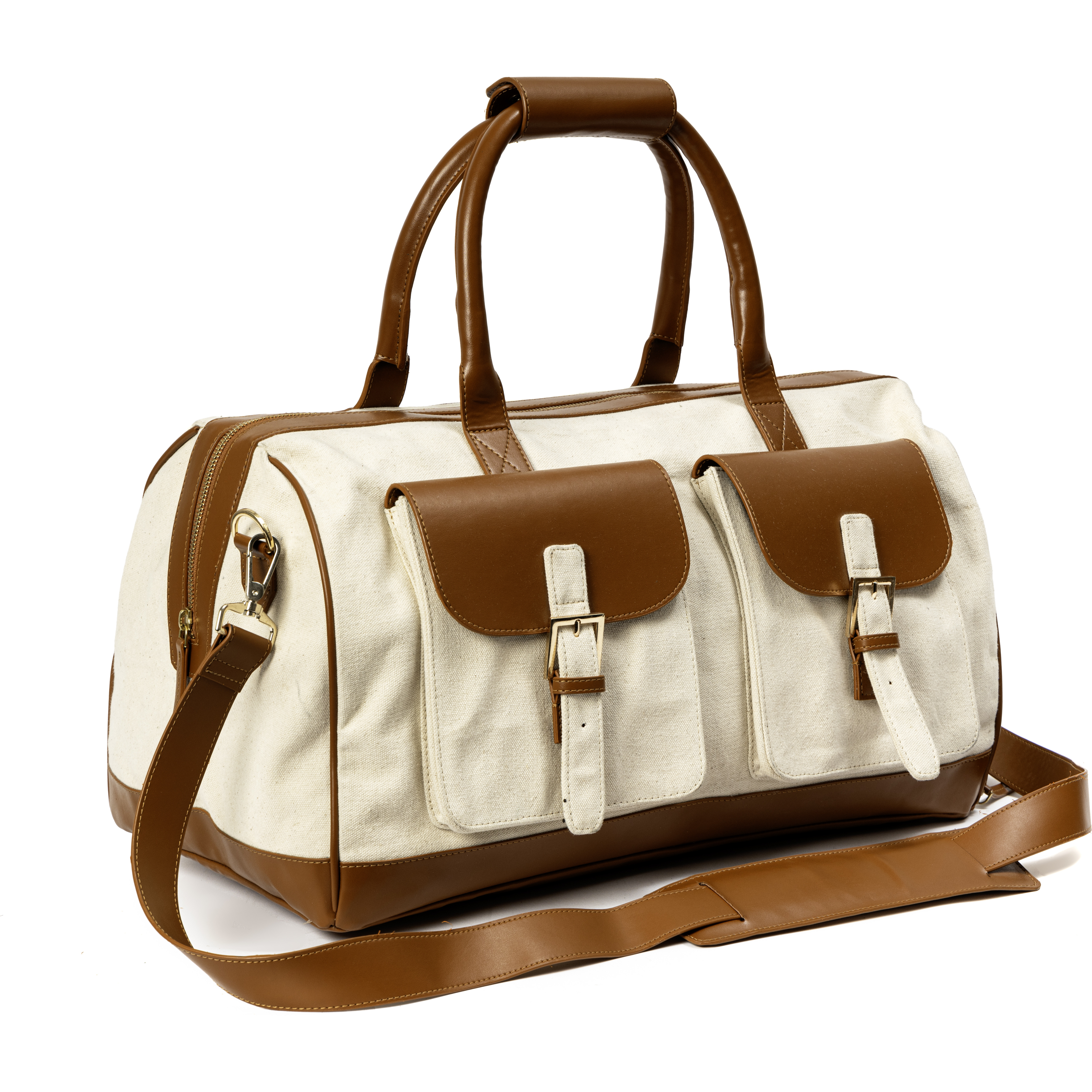 Ajax Vegan Leather Duffle Bag Beige & Gingerbread