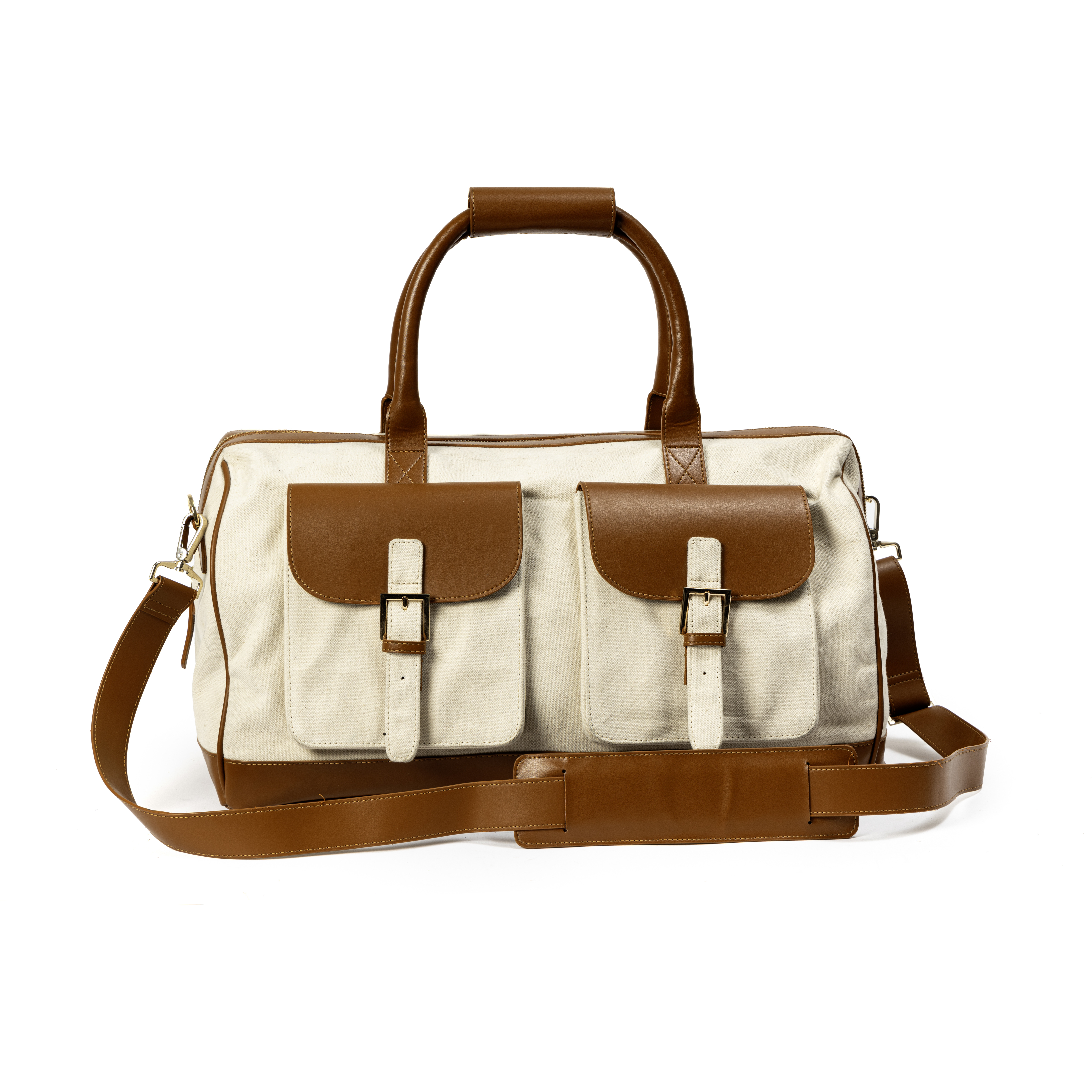 Ajax Vegan Leather Duffle Bag Beige & Gingerbread
