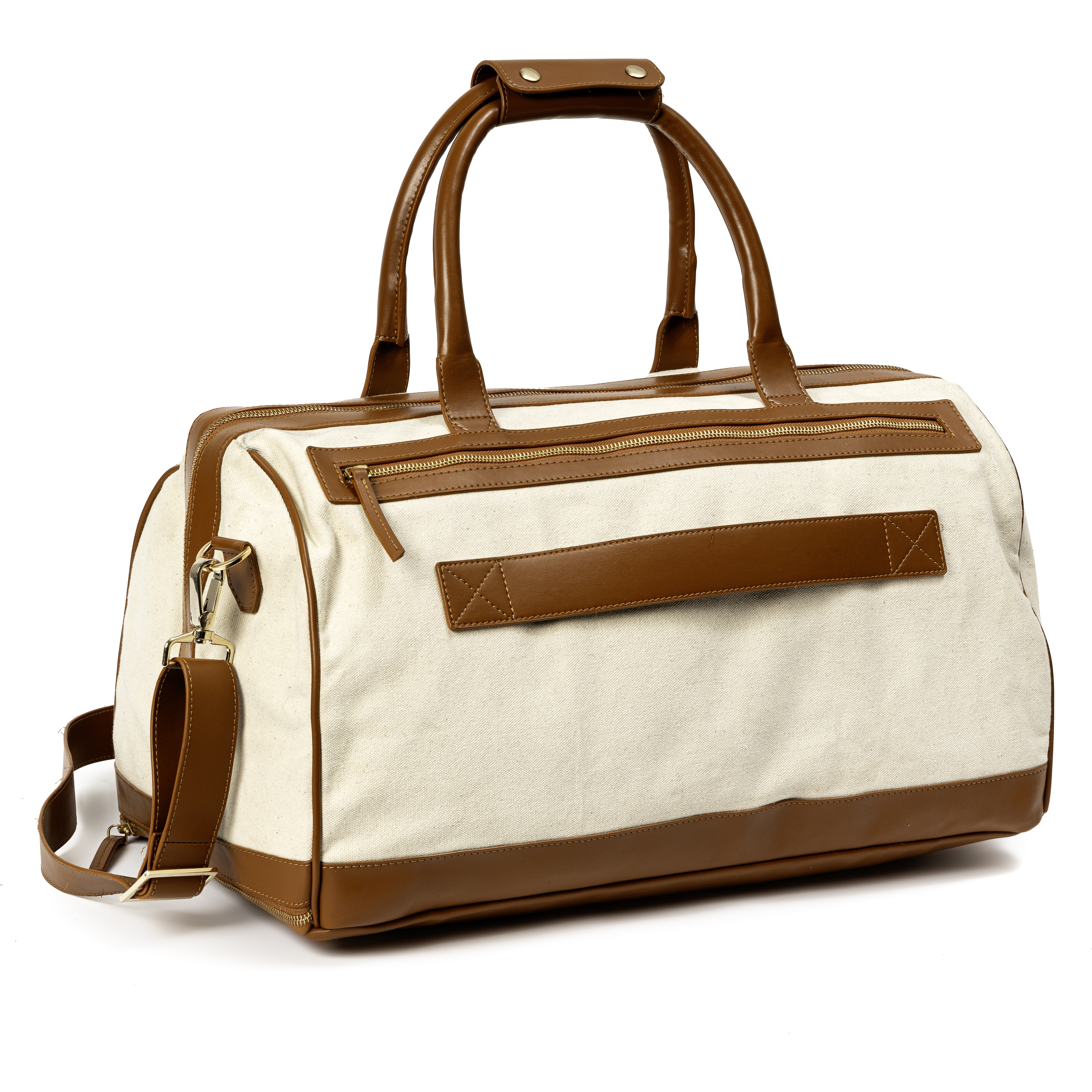 Ajax Vegan Leather Duffle Bag Beige & Gingerbread