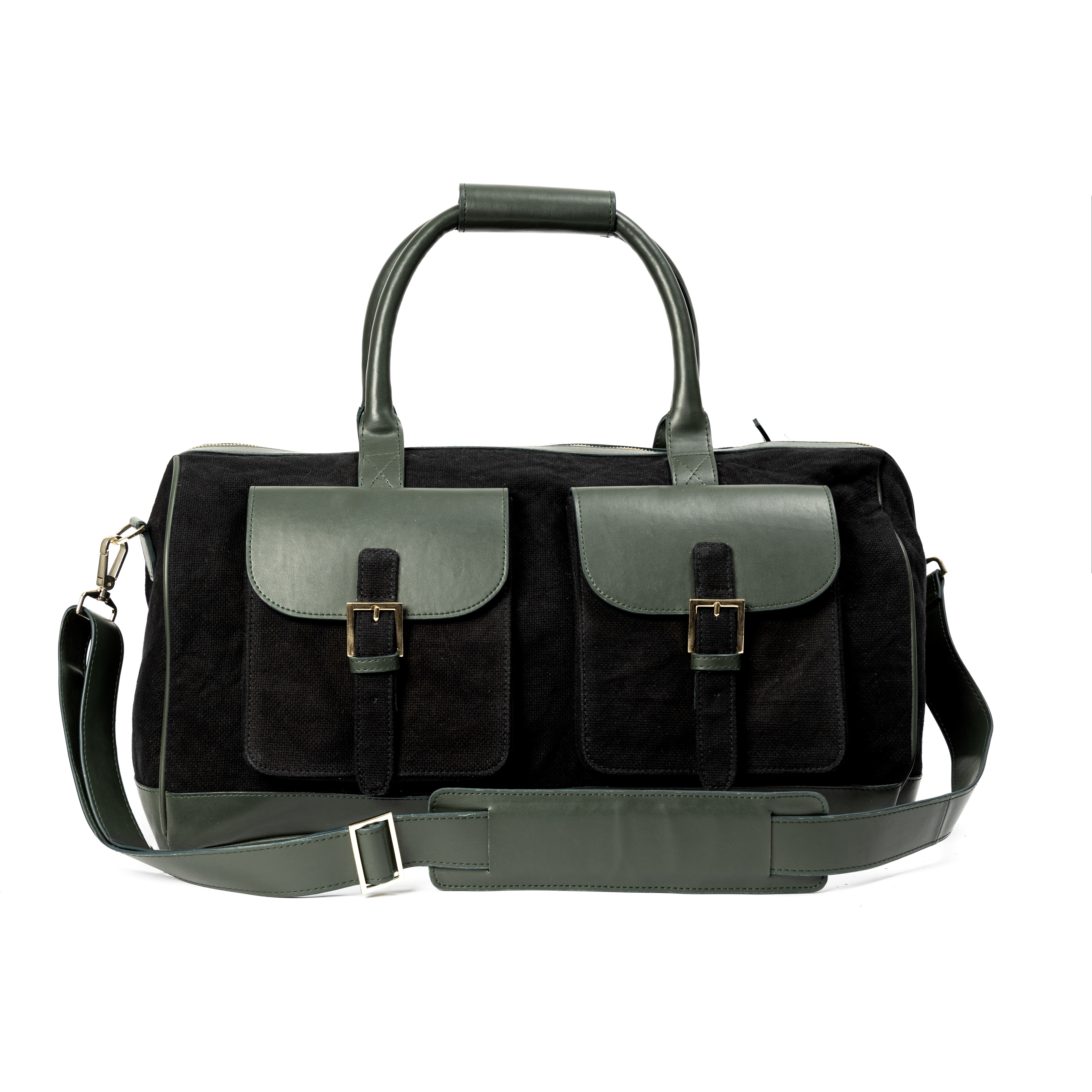 Ajax Vegan Leather Duffle Bag Black & Green