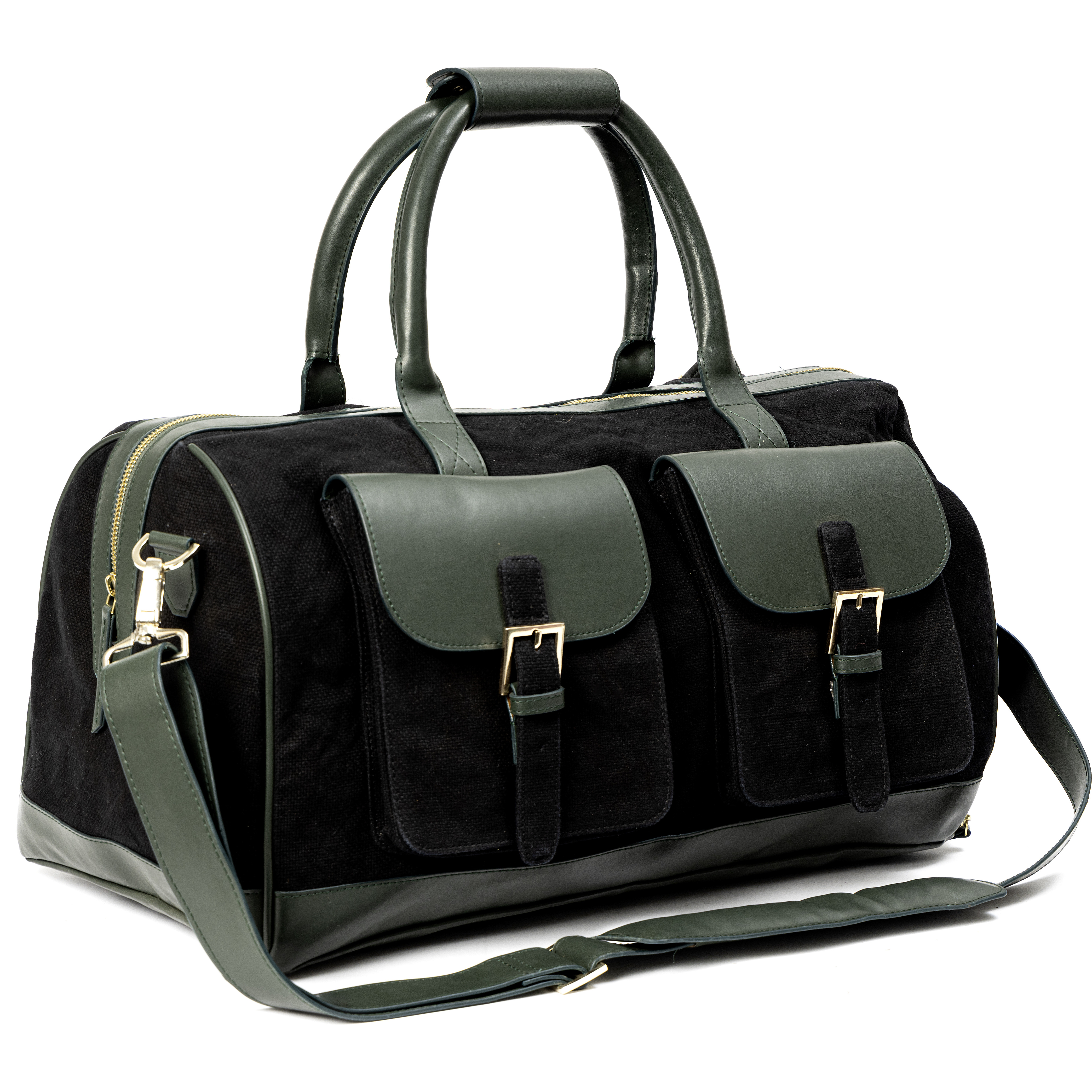 Ajax Vegan Leather Duffle Bag Black & Green