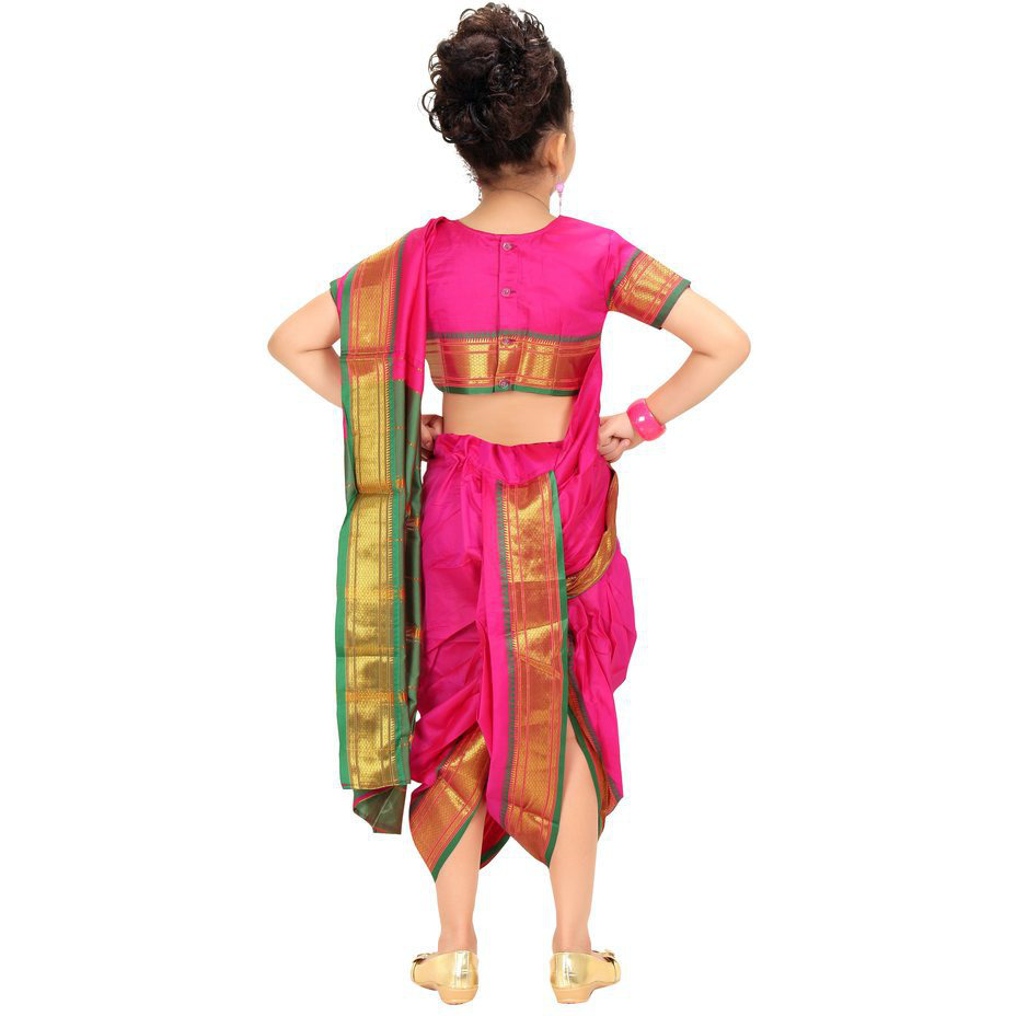 Bhartiya Paridhan Girls Ready To Wear Stitched Art Silk Traditional 9 Yard Saree With Stitched Blouse