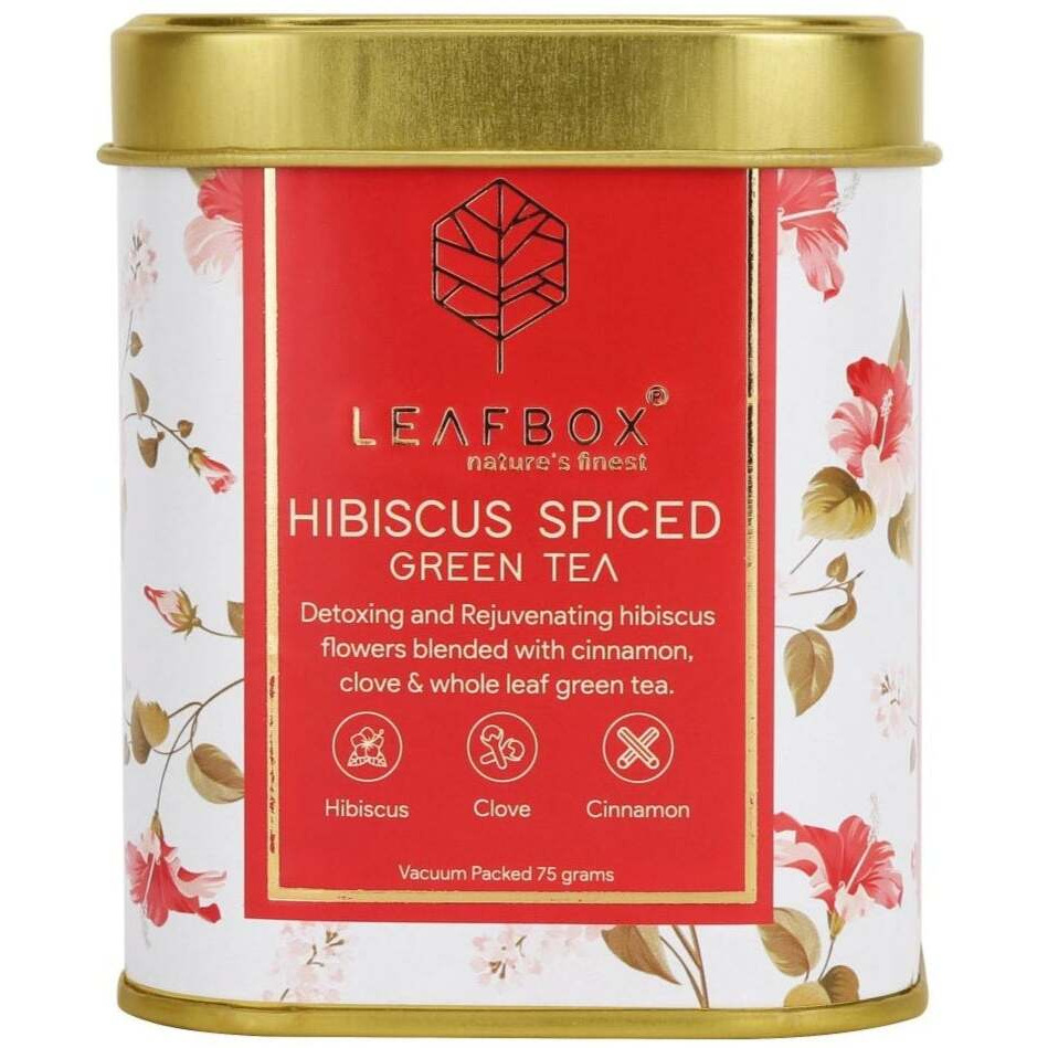 Leaf Box Hibiscus Spices Green Loose Leaf Tin Box - 75 Grams