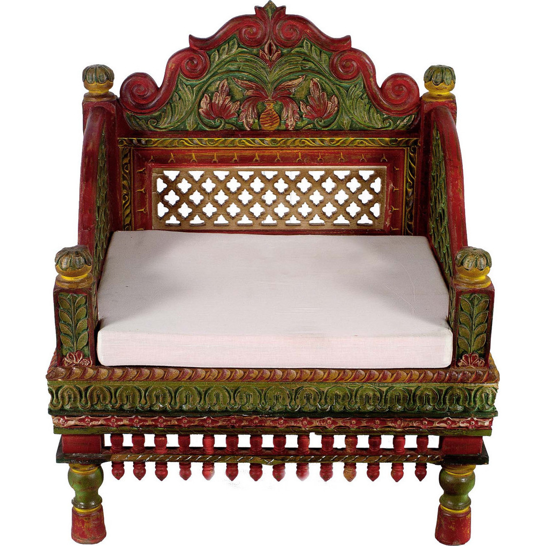 Buy Online TEAK WOOD HAND PAINTED CARVED BACK TEAK WOOD SOFA SET 3