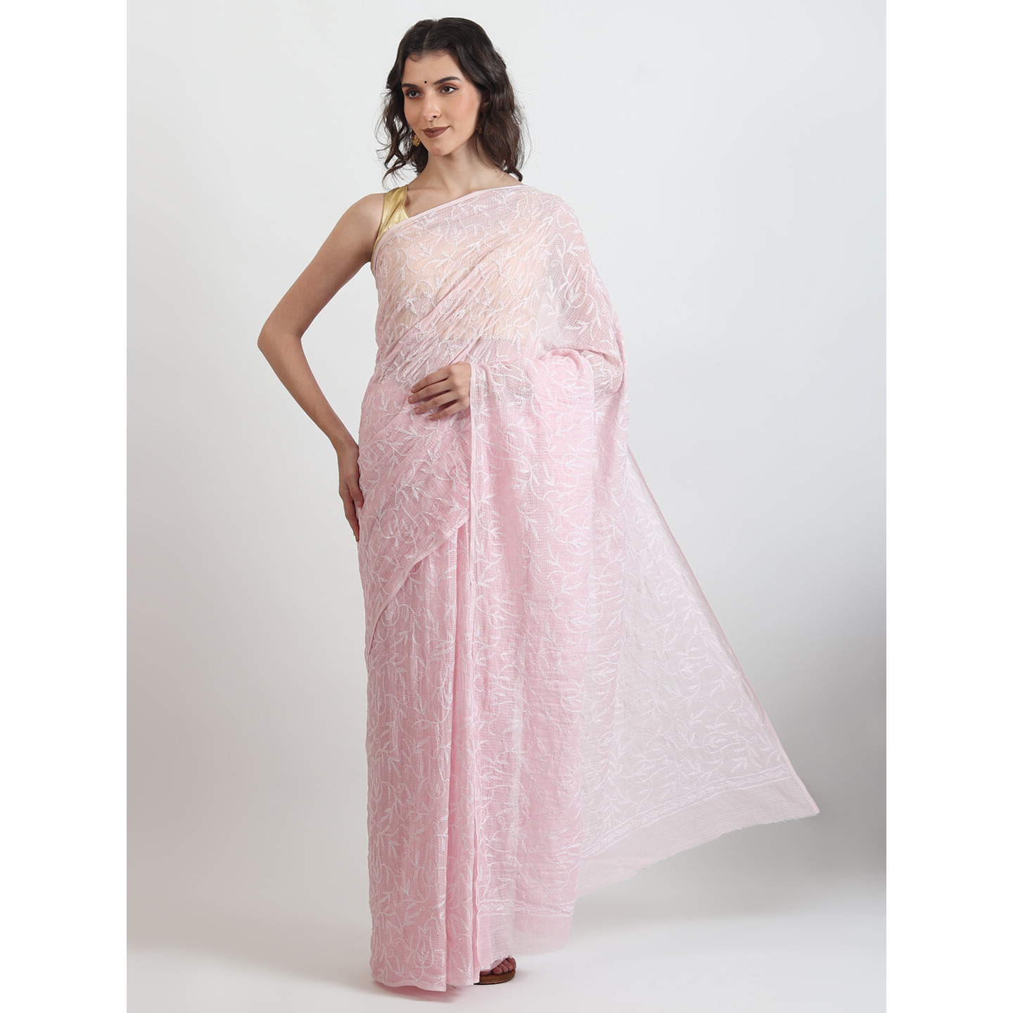 The Weavers Shop By Raavi Kota Work Chikankari Hand Embroidery Saree