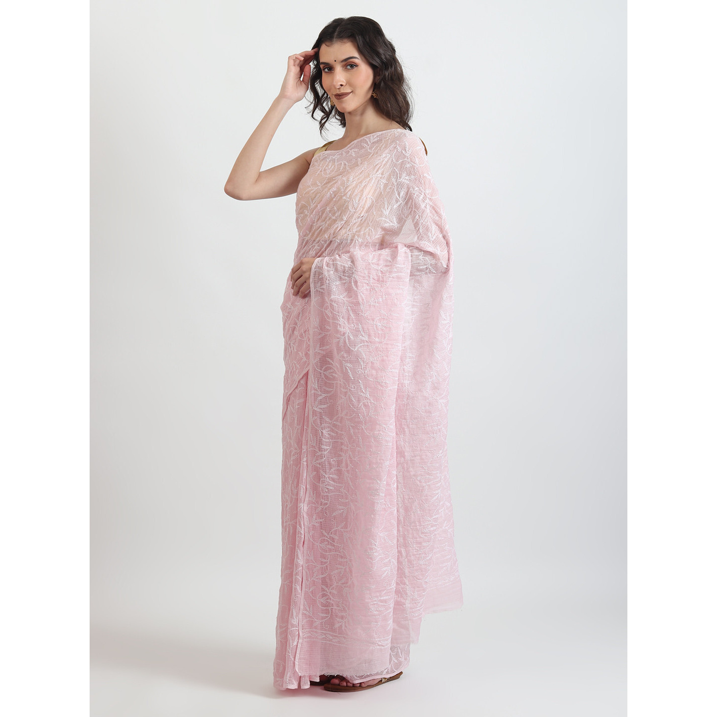 The Weavers Shop By Raavi Kota Work Chikankari Hand Embroidery Saree