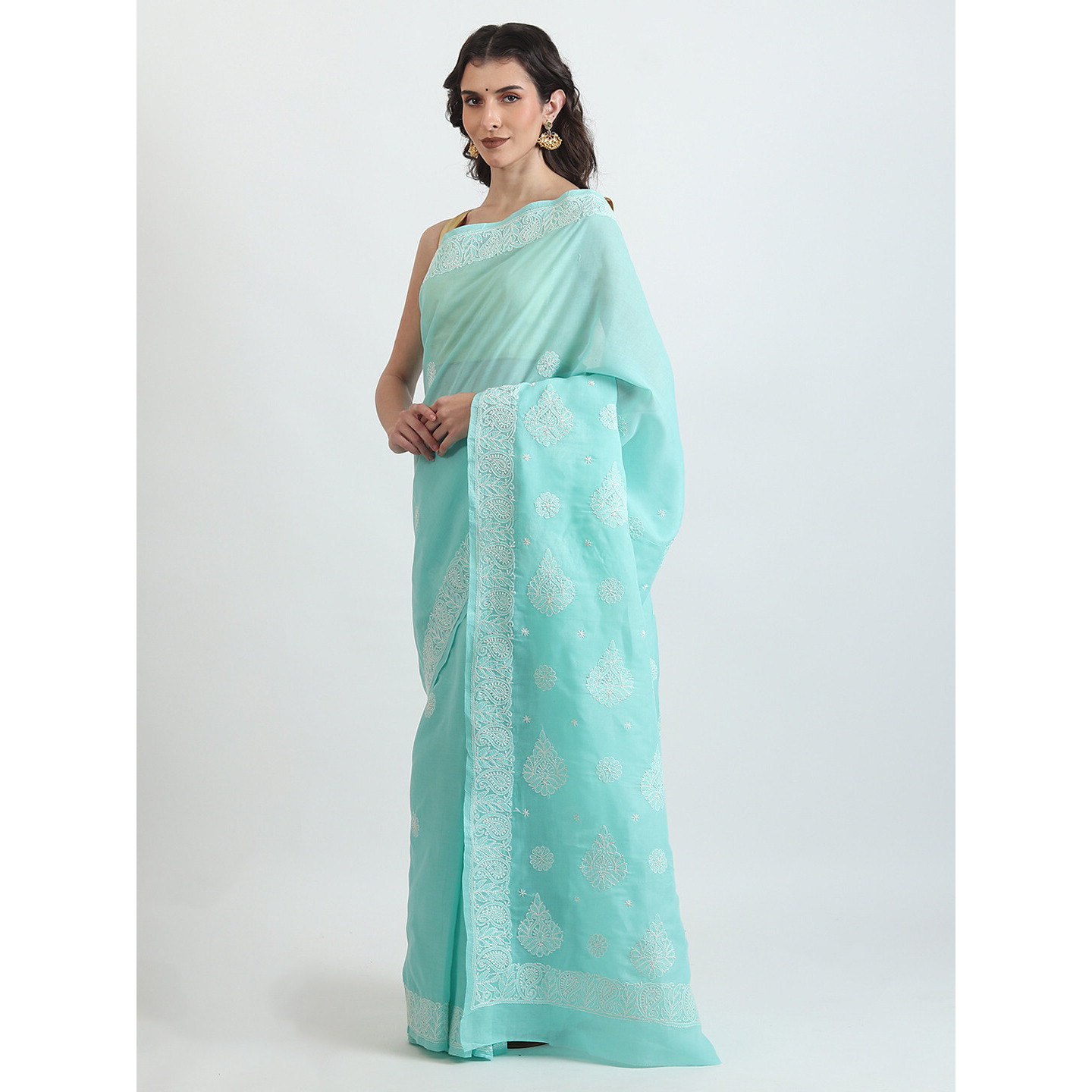The Weavers Shop By Raavi Pure Cotton Indian Wear Hand Embroidery Chikankari Work Saree