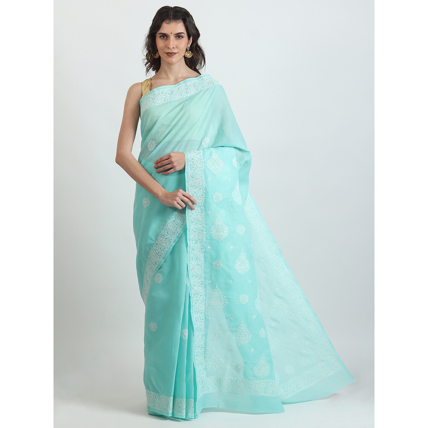 The Weavers Shop By Raavi Pure Cotton Indian Wear Hand Embroidery Chikankari Work Saree