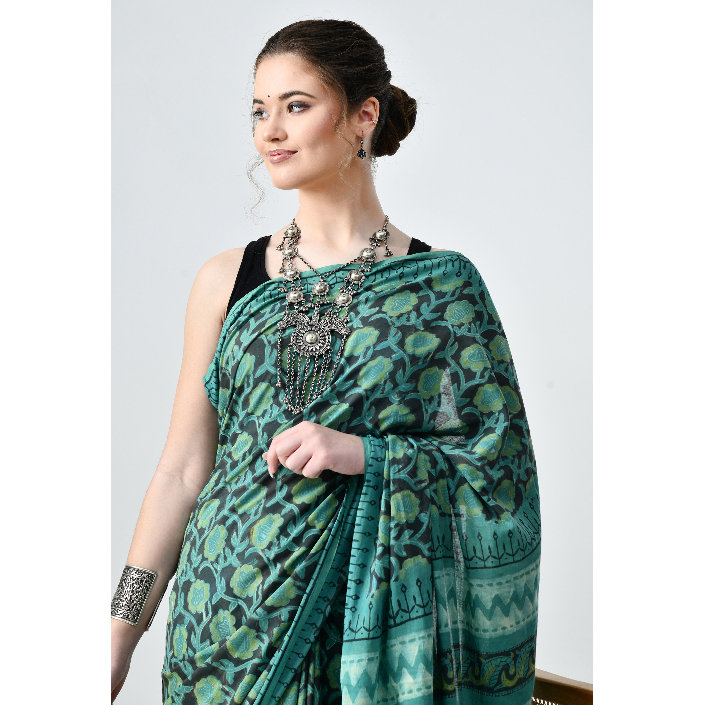 The Weavers Shop By Raavi Hand Block Printed Cotton Silk Saree
