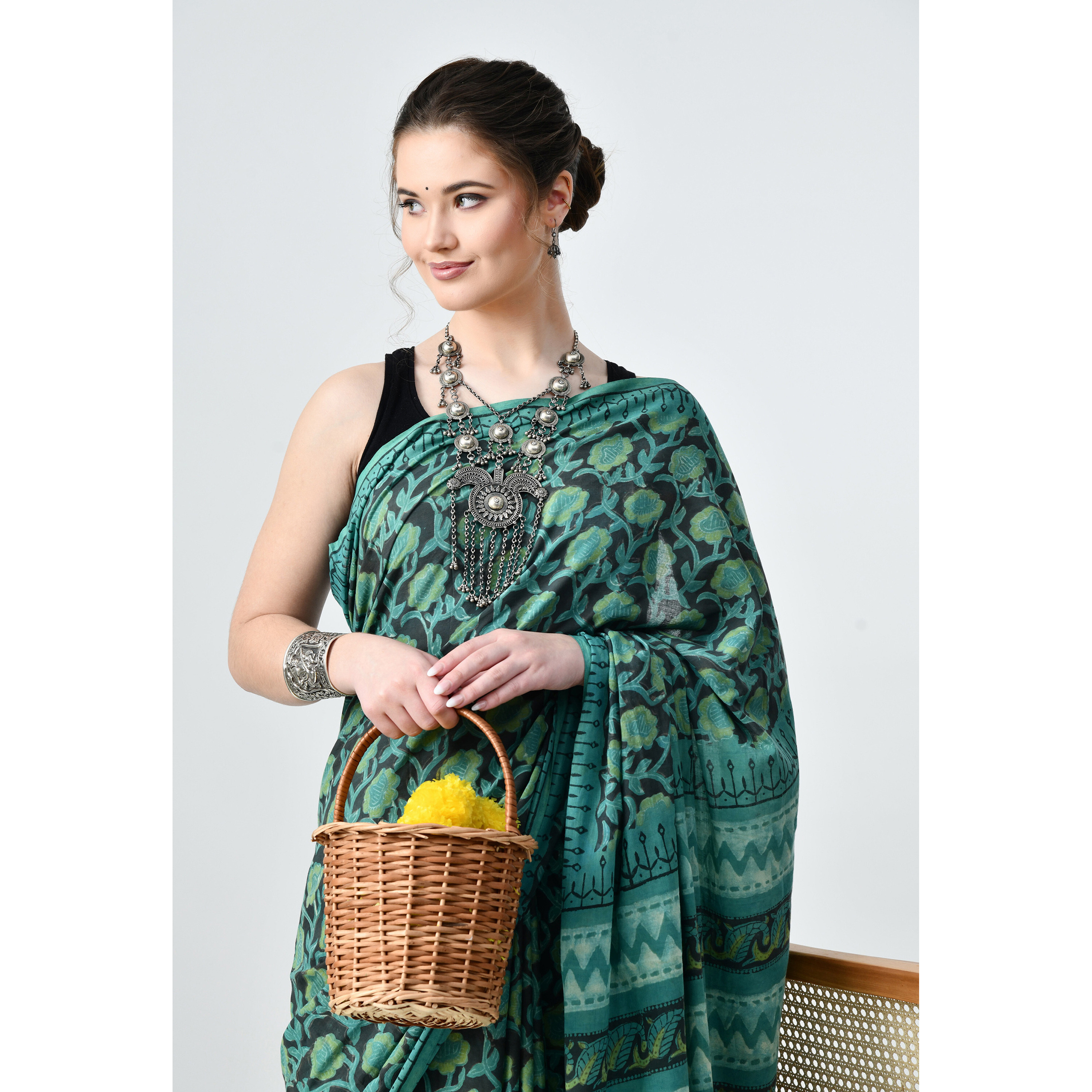 The Weavers Shop By Raavi Hand Block Printed Cotton Silk Saree