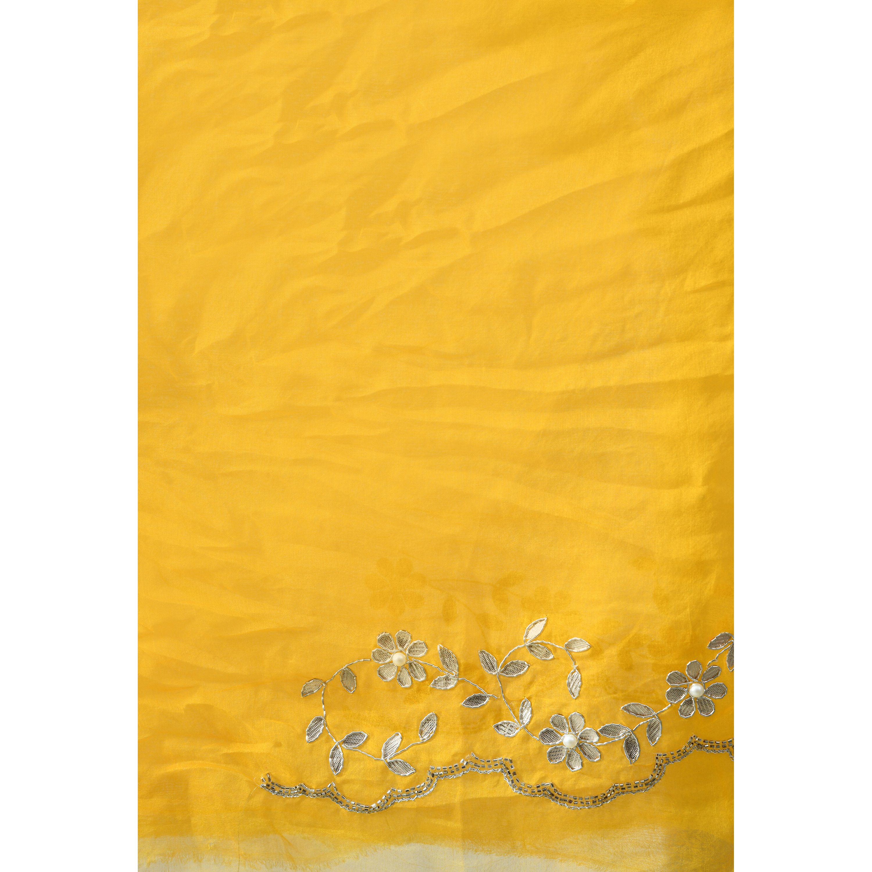 The Weavers Shop By Raavi Pure Organza Gotta Paati Hand Embroidery Saree Yellow