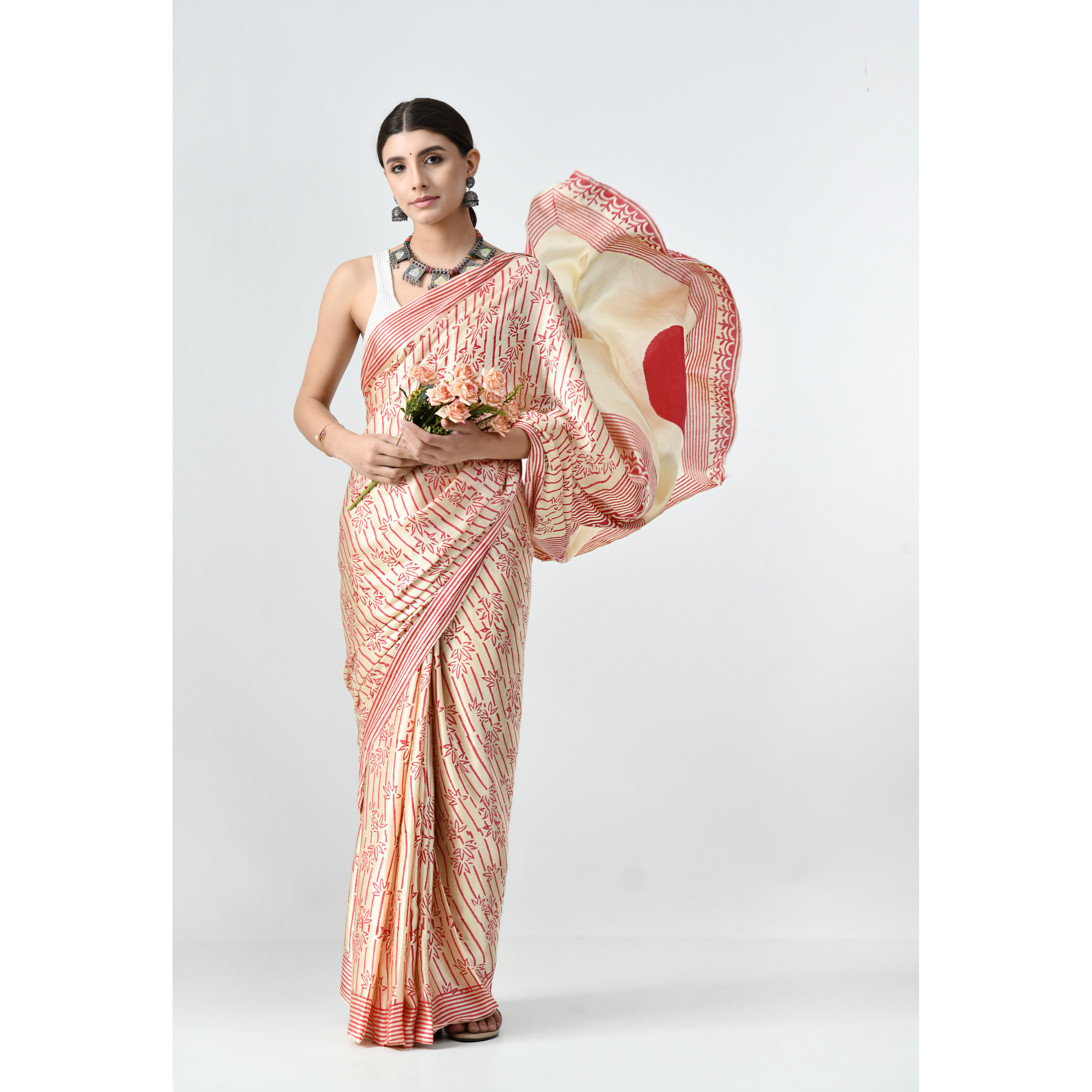 The Weavers Shop By Raavi Hand Block Printed Modal Silk Saree