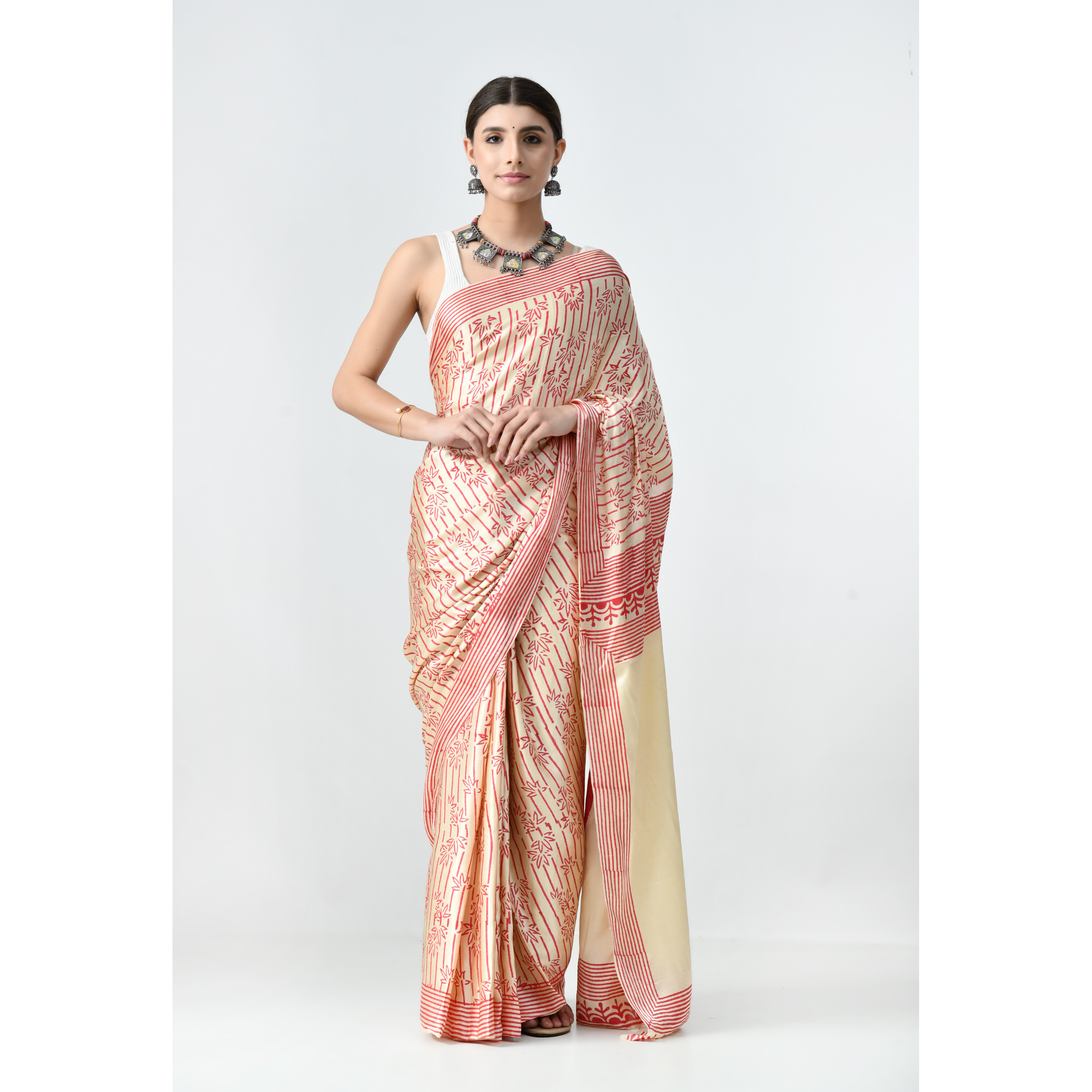 The Weavers Shop By Raavi Hand Block Printed Modal Silk Saree