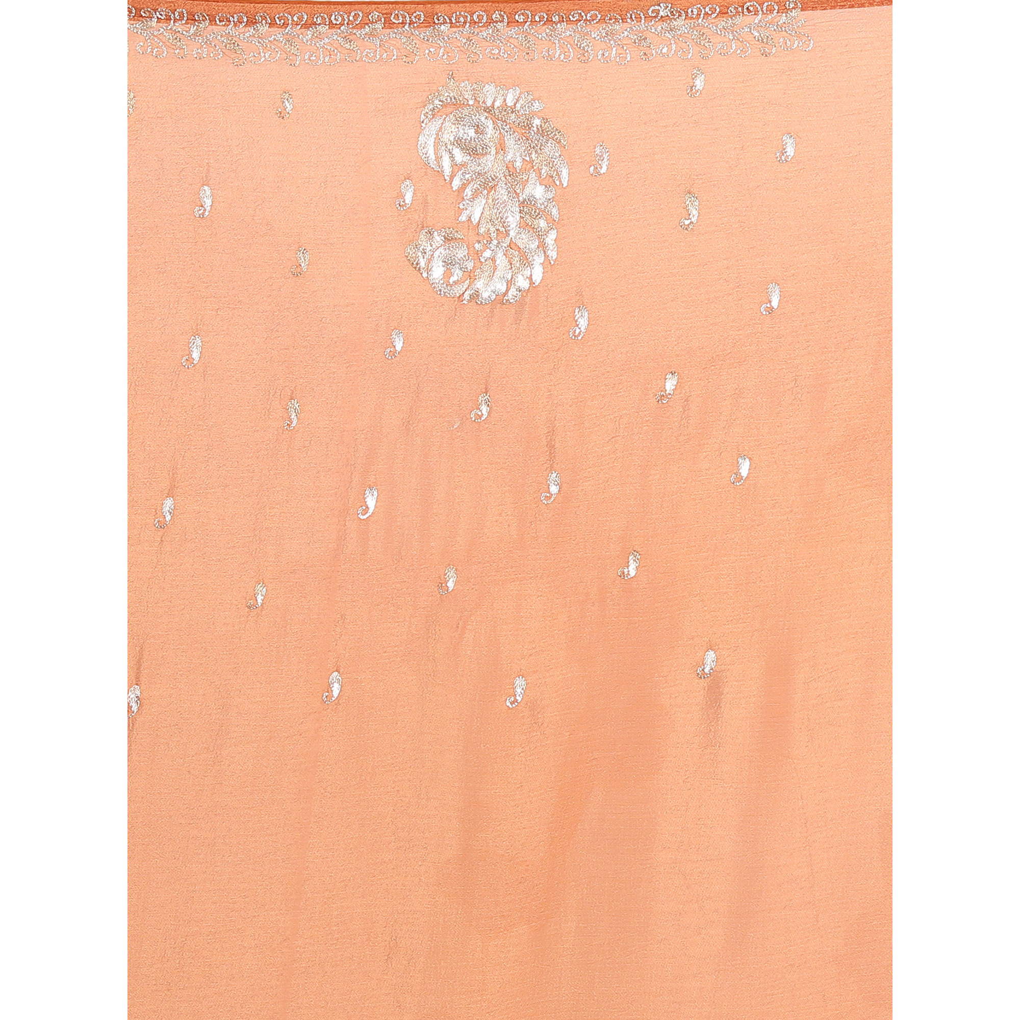 The Weavers Shop By Raavi Chinon Chiffon Handwork Saree With Unstitched Blouse - Orange
