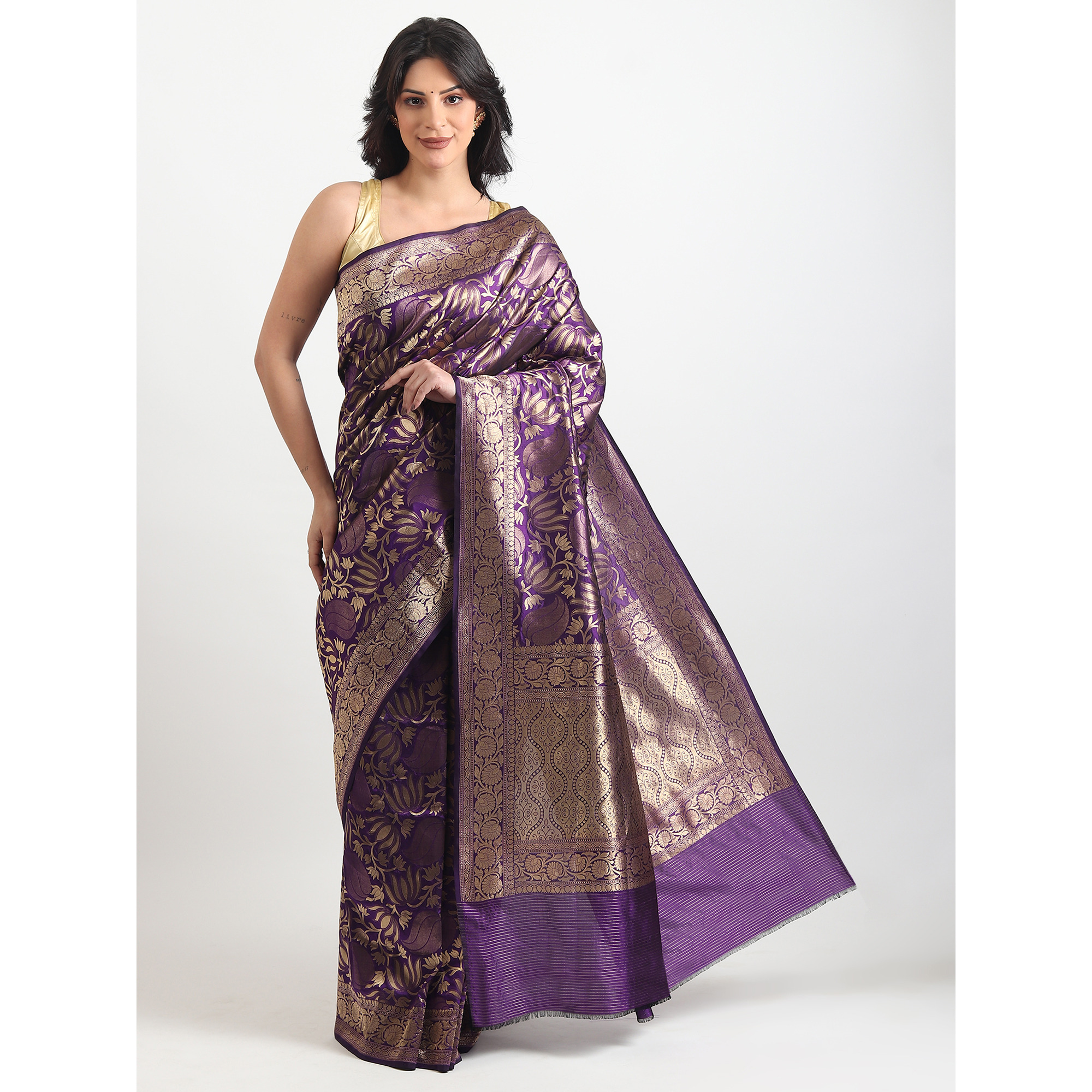 The Weavers Shop By Raavi Pure Kataan Silk Hand Woven Saree With Unstitched Blouse - Purple