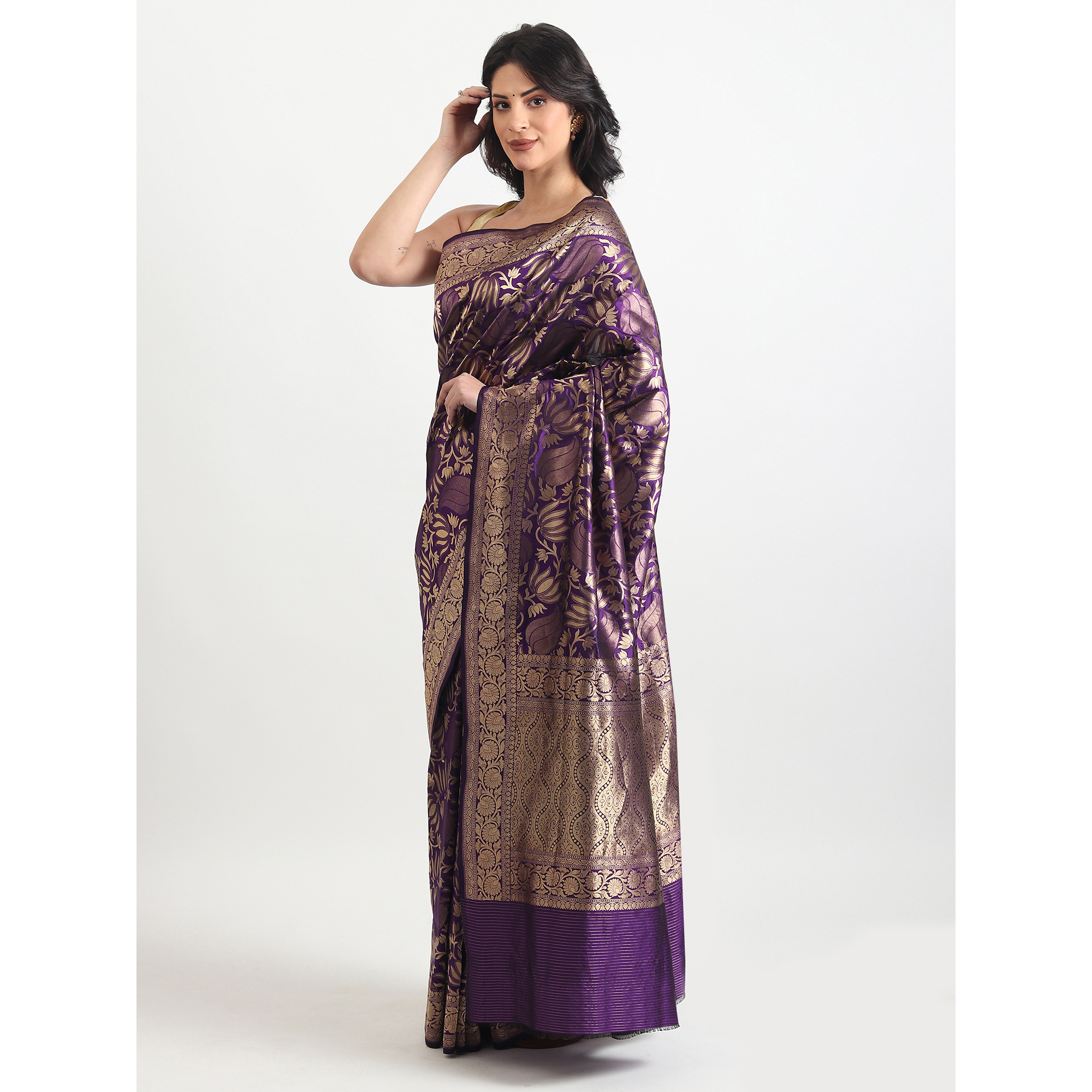 The Weavers Shop By Raavi Pure Kataan Silk Hand Woven Saree With Unstitched Blouse - Purple