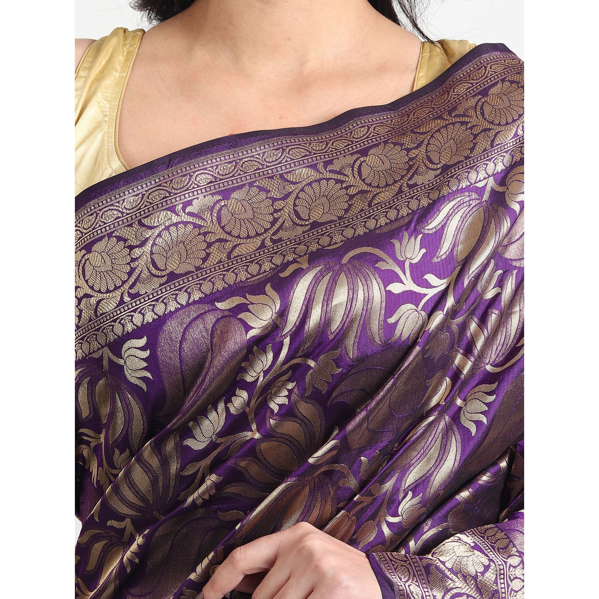 The Weavers Shop By Raavi Pure Kataan Silk Hand Woven Saree With Unstitched Blouse - Purple