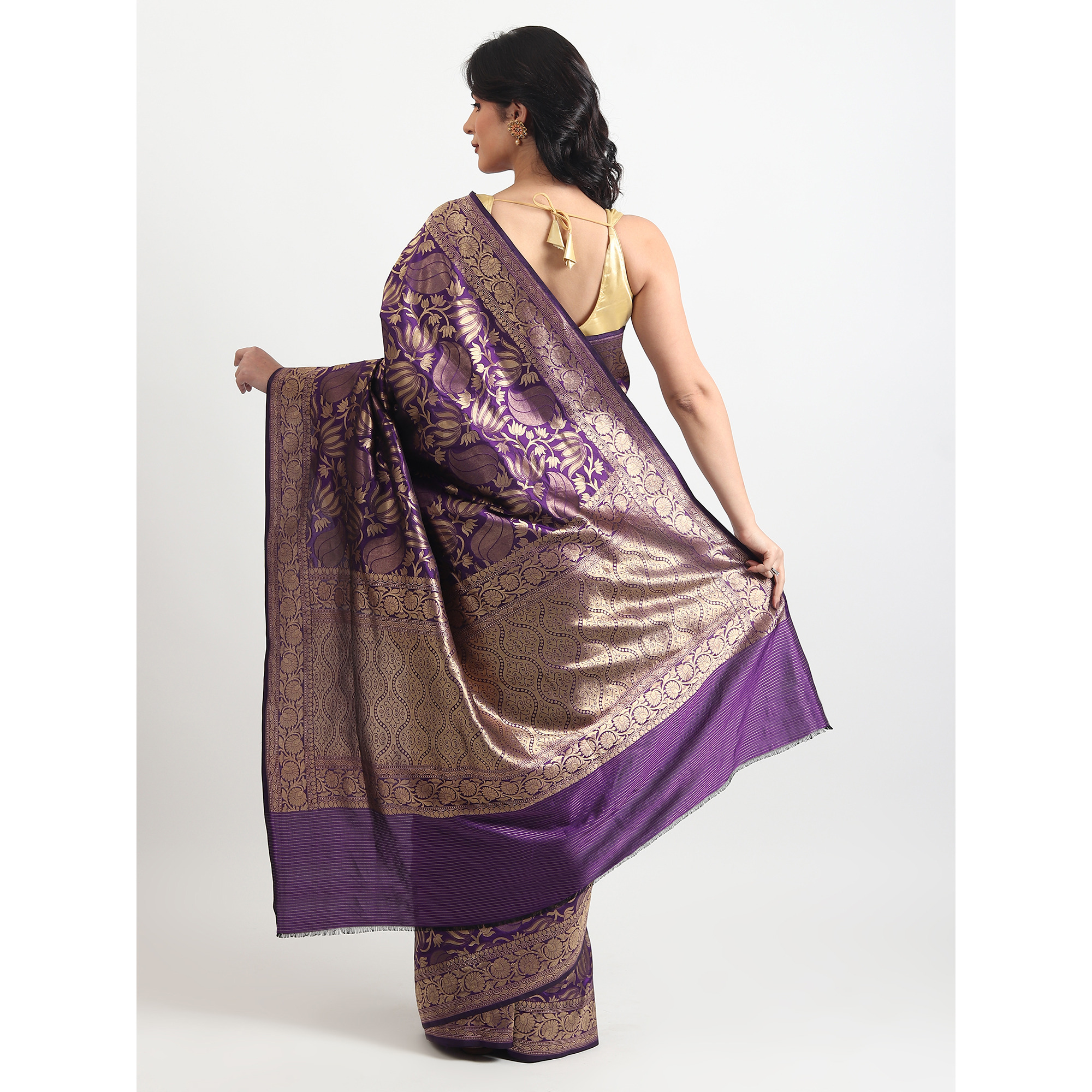 The Weavers Shop By Raavi Pure Kataan Silk Hand Woven Saree With Unstitched Blouse - Purple