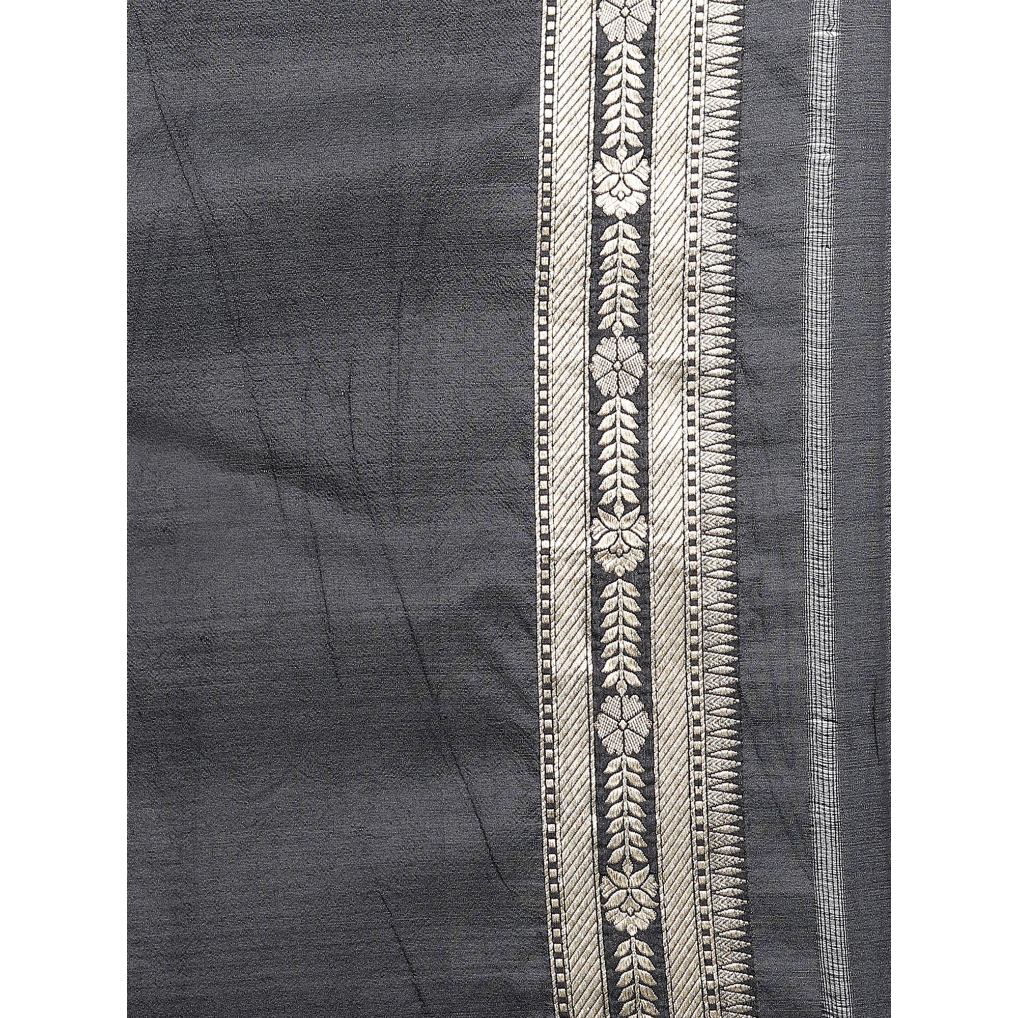 The Weavers Shop By Raavi Pure Kattan Silk Hand Double Zari Weave Saree With Unstitched Blouse - Black