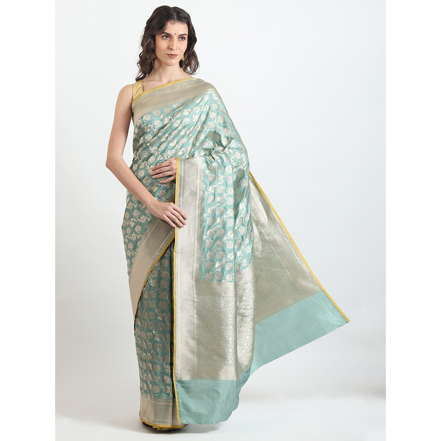 The Weavers Shop By Raavi Brocade Pure Katan Silk Handloom Banarasi Saree With Unstitched Blouse
