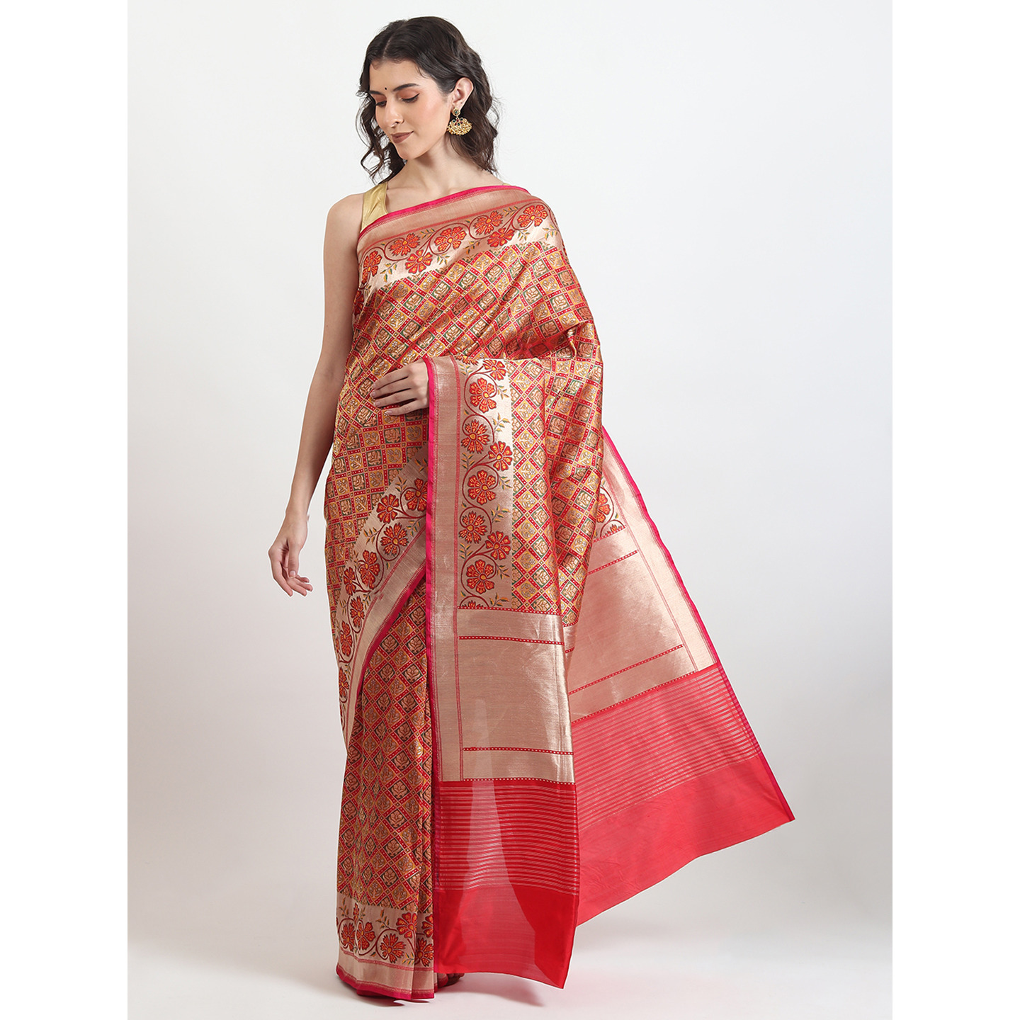 The Weavers Shop By Raavi Brocade Pure Katan Silk Handloom Banarasi Saree With Unstitched Blouse