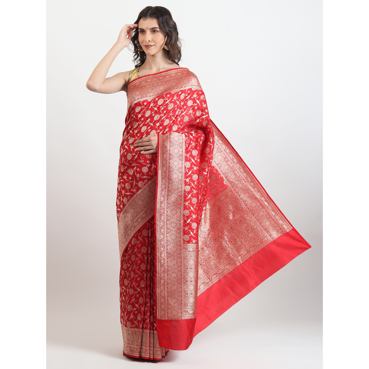 The Weavers Shop By Raavi Brocade Pure Katan Silk Handloom Banarasi Saree With Unstitched Blouse