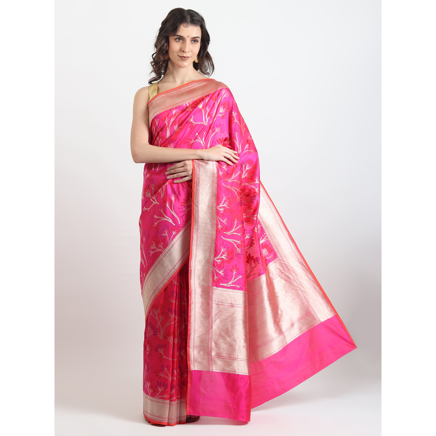 The Weavers Shop By Raavi Brocade Pure Katan Silk Handloom Banarasi Saree With Unstitched Blouse