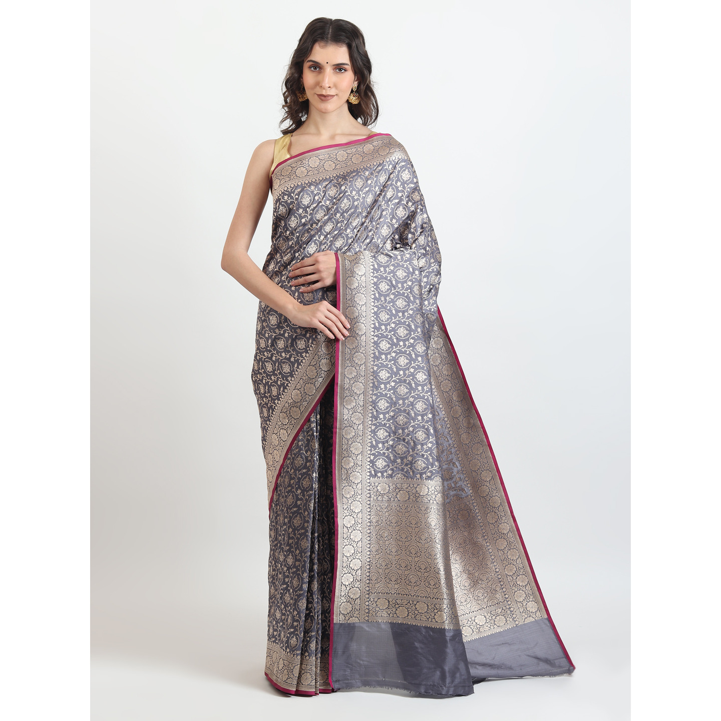 The Weavers Shop By Raavi Brocade Pure Katan Silk Handloom Banarasi Saree With Unstitched Blouse