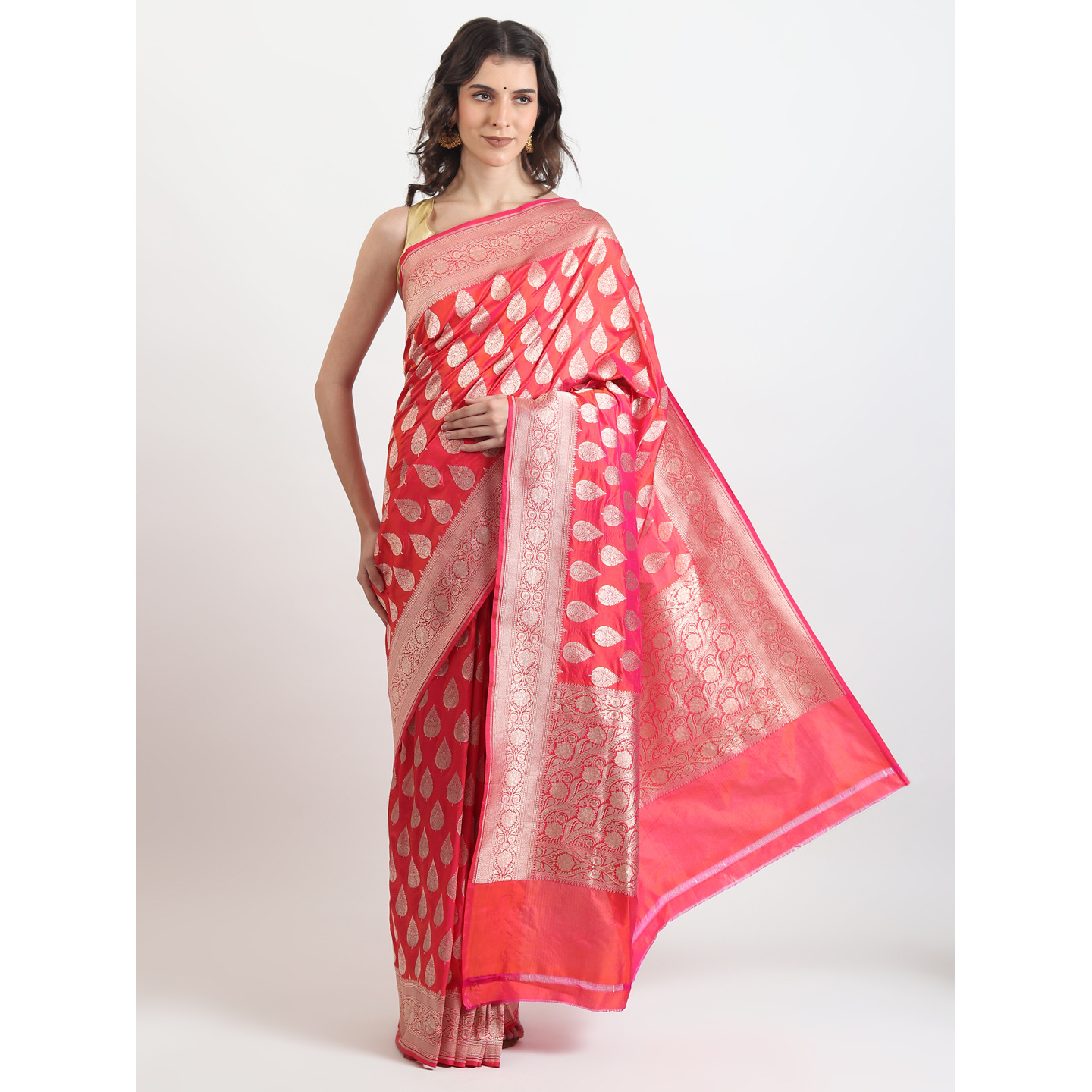 The Weavers Shop By Raavi Brocade Pure Katan Silk Handloom Banarasi Saree With Unstitched Blouse