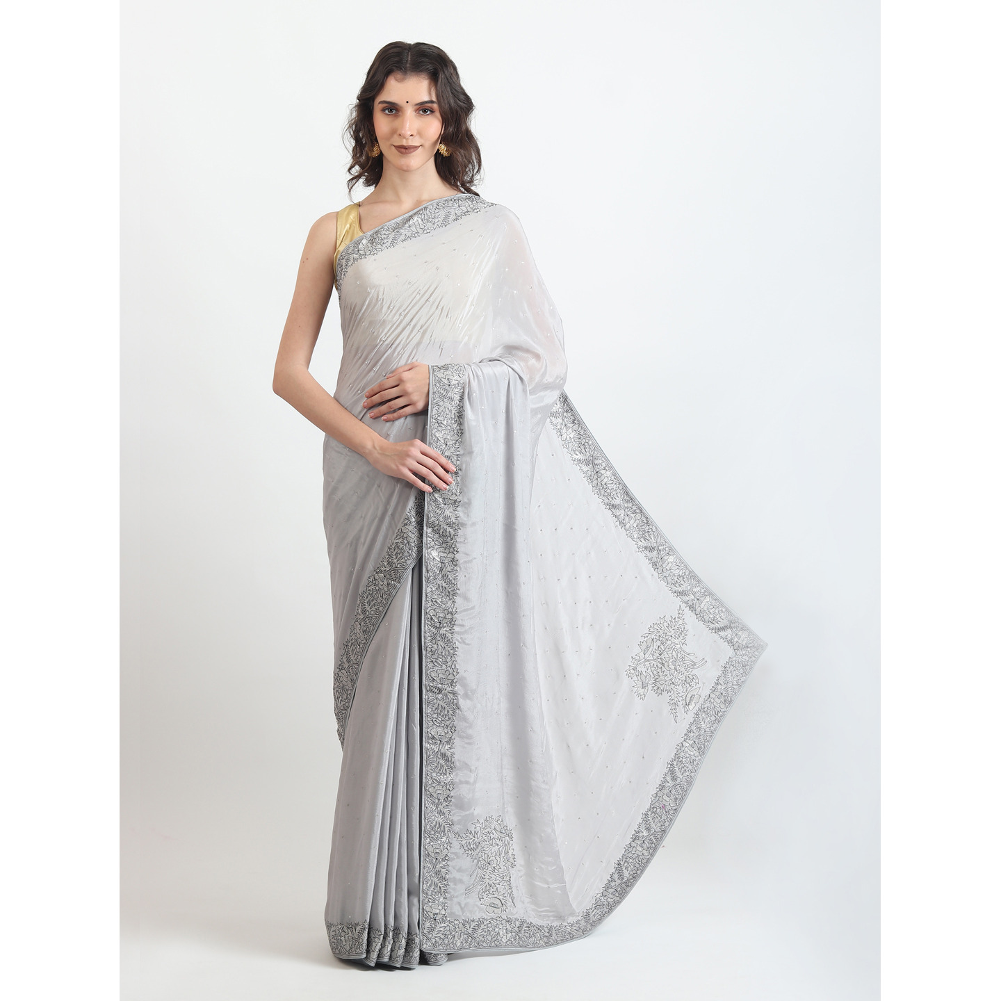 The Weavers Shop By raavi Dabka Hand Embroidery Work Pure Chiffon Indian Wear Saree