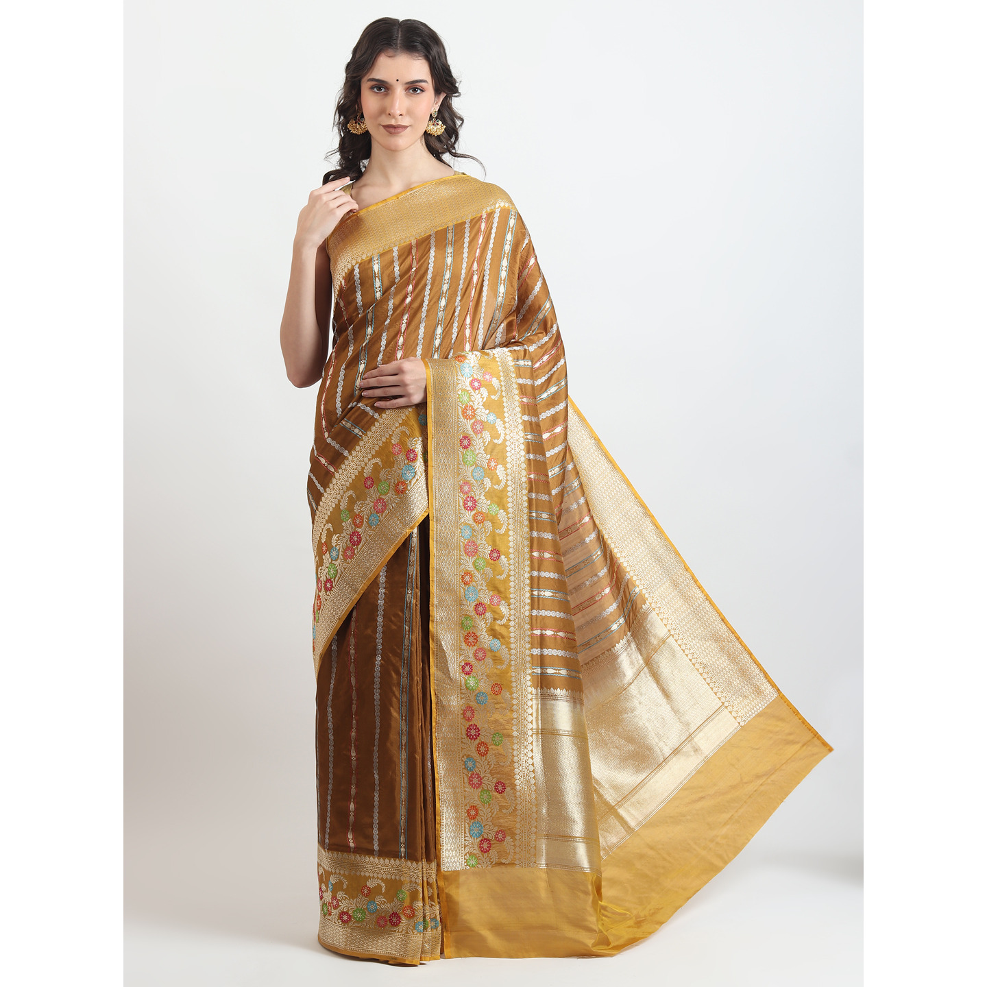 The Weavers Shop By Raavi Brocade Pure Katan Silk Handloom Banarasi Saree With Unstitched Blouse