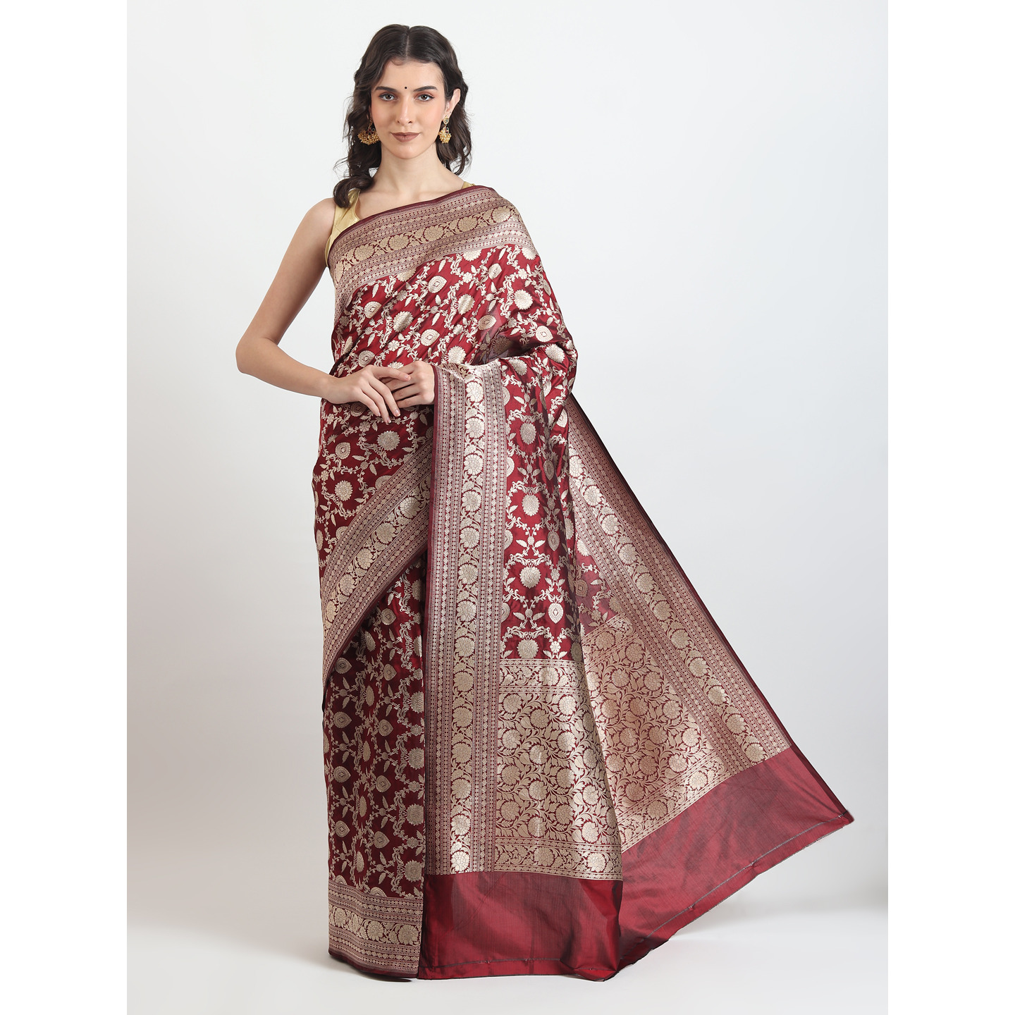 The Weavers Shop By Raavi Brocade Pure Katan Silk Handloom Banarasi Saree With Unstitched Blouse