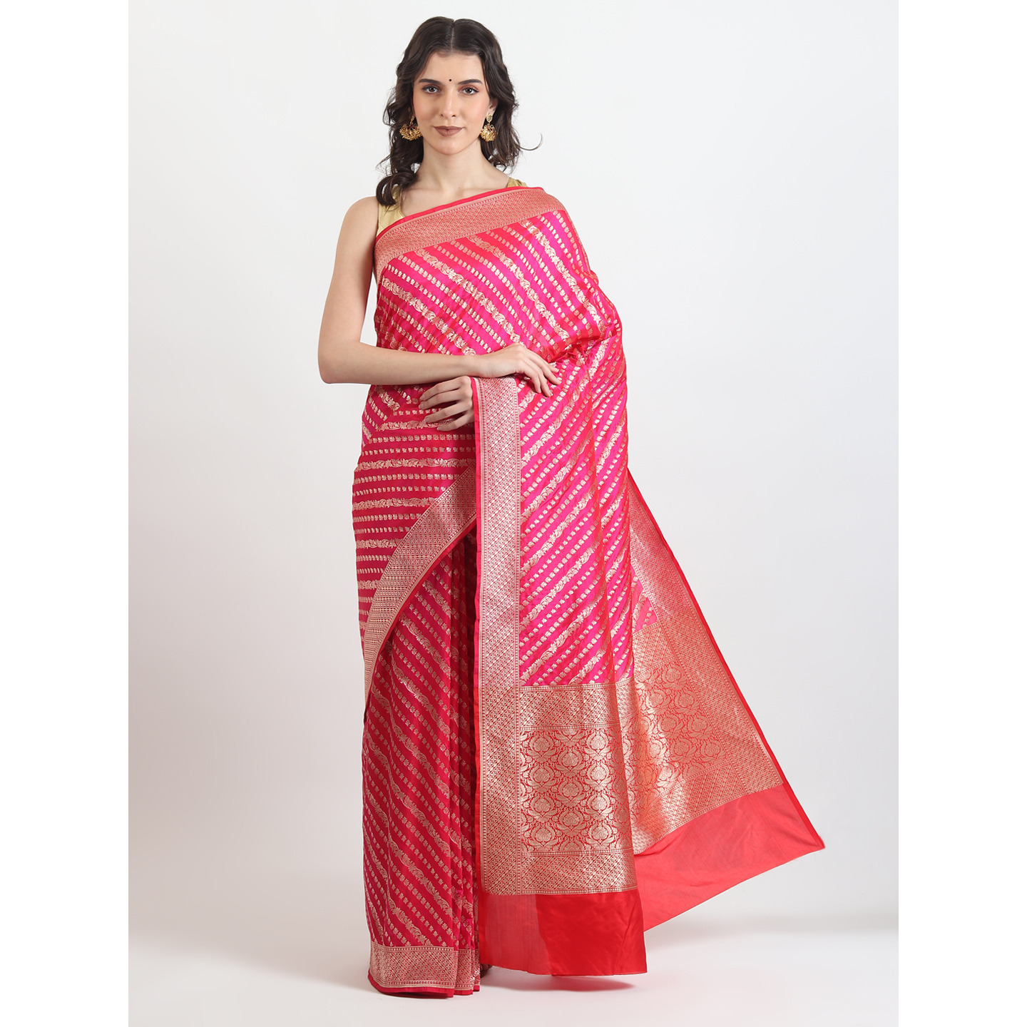 The Weavers Shop By Raavi Brocade Pure Katan Silk Handloom Banarasi Saree With Unstitched Blouse