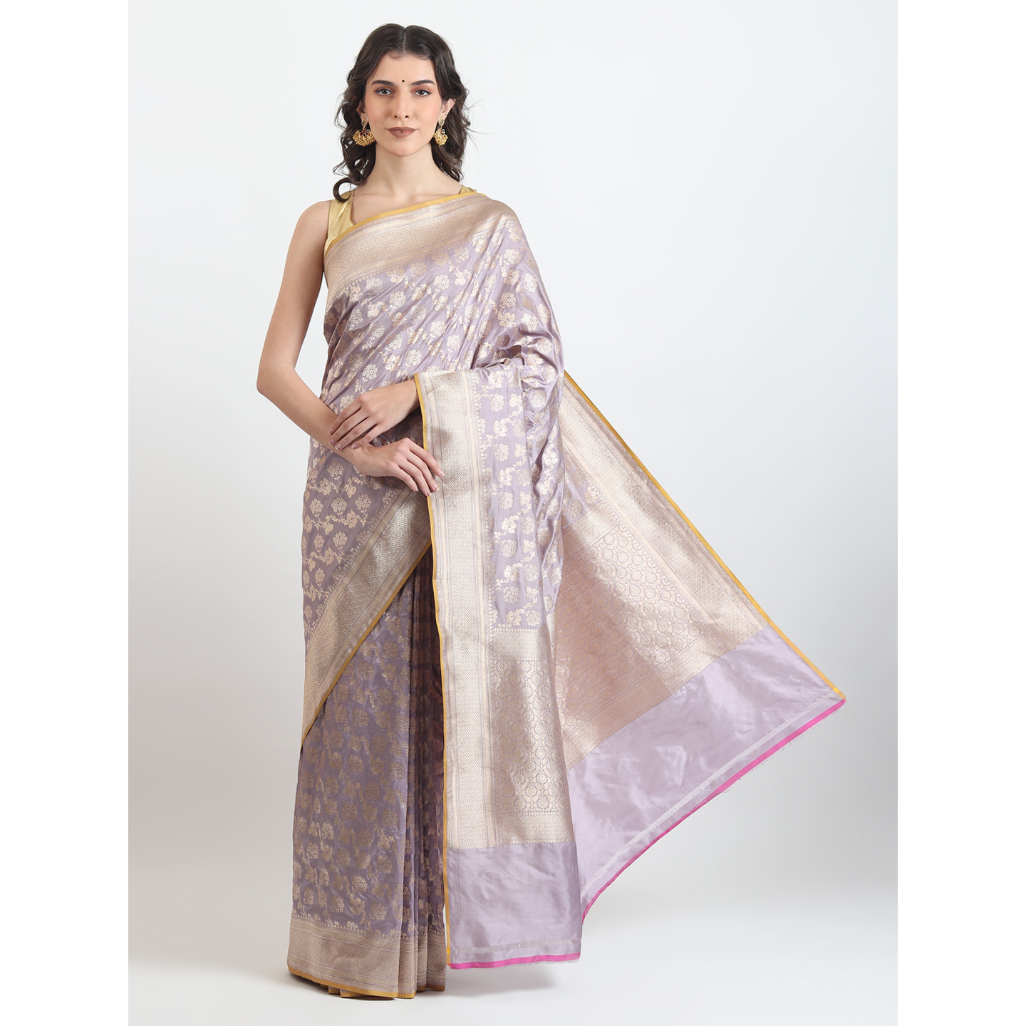 The Weavers Shop By Raavi Brocade Pure Katan Silk Handloom Banarasi Saree With Unstitched Blouse