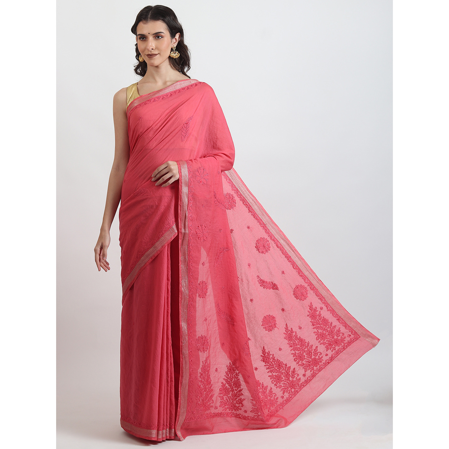 The Weavers Shop By Raavi Chanderi Cotton Chikankari Hand Embroidery Work Saree