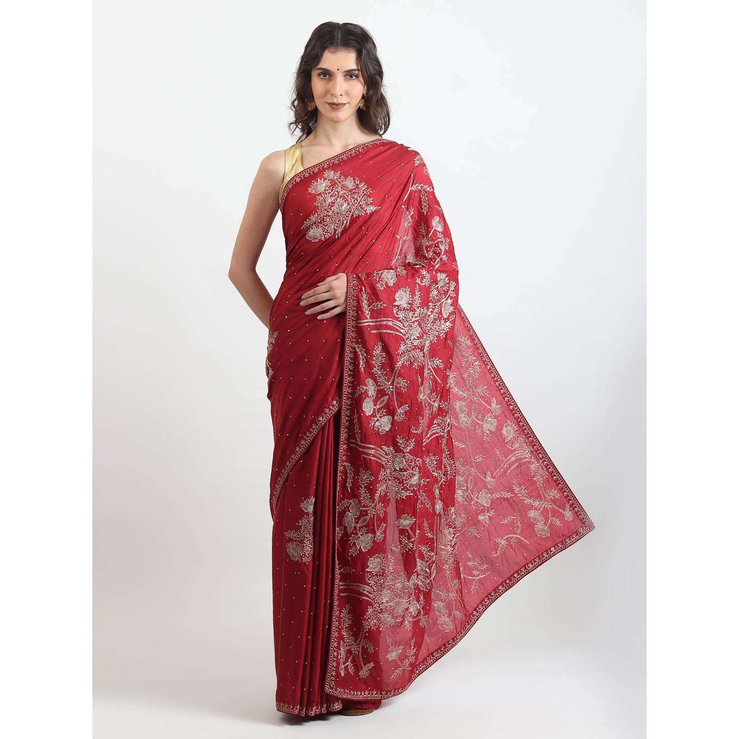 The Weavers Shop By Raavi Tilla kasab jaal hand embroidery Organza Saree