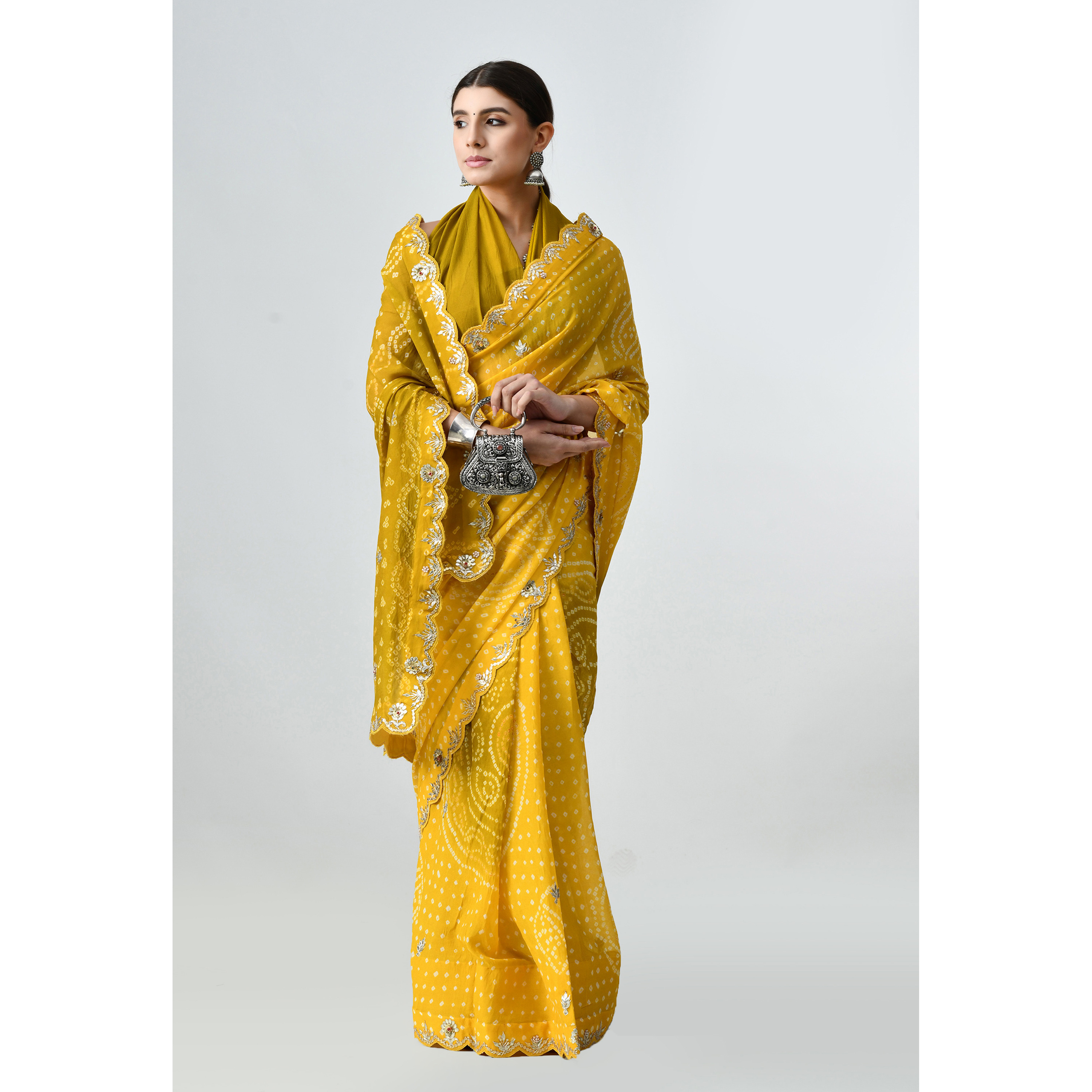 The Weavers Shop By Raavi Pure Chiffon Bandhani Silk Saree Yellow