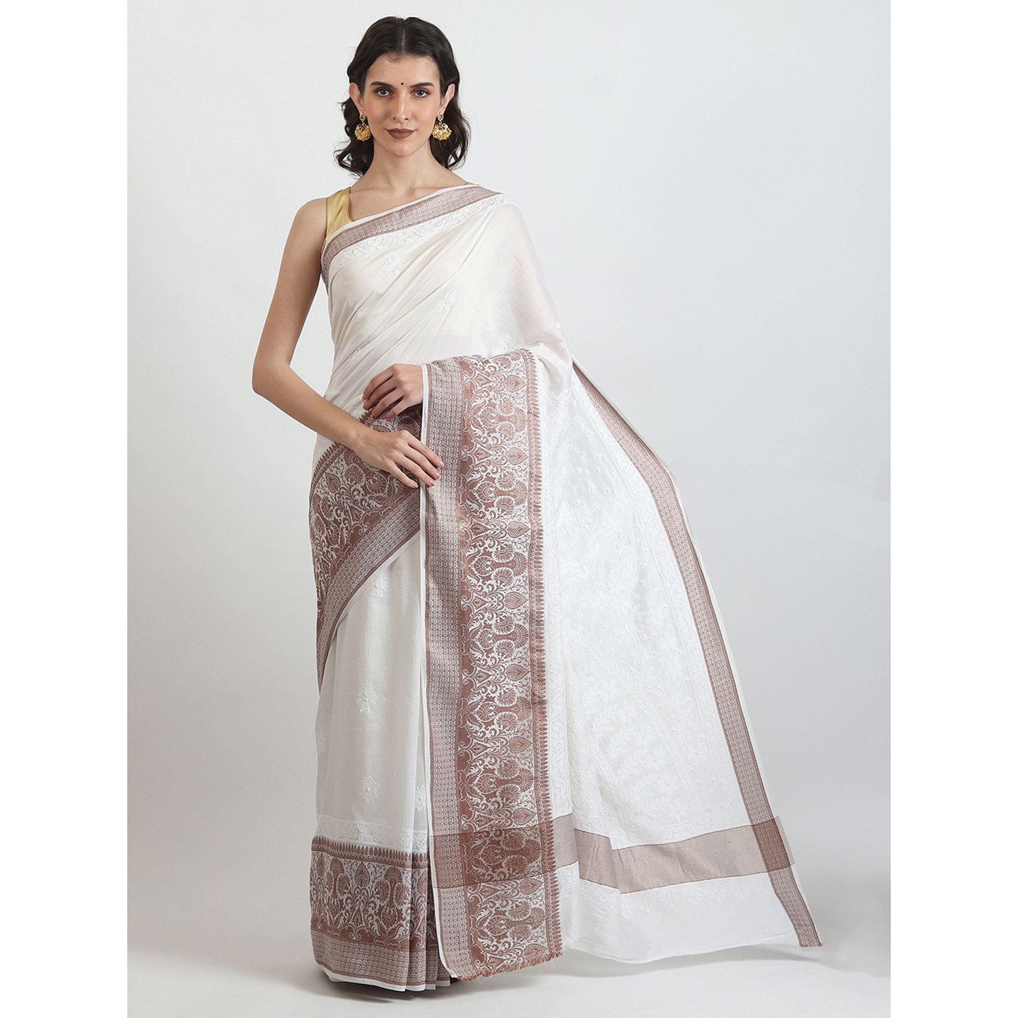 The Weavers Shop By Raavi Chikankari Work Chanderi Saree
