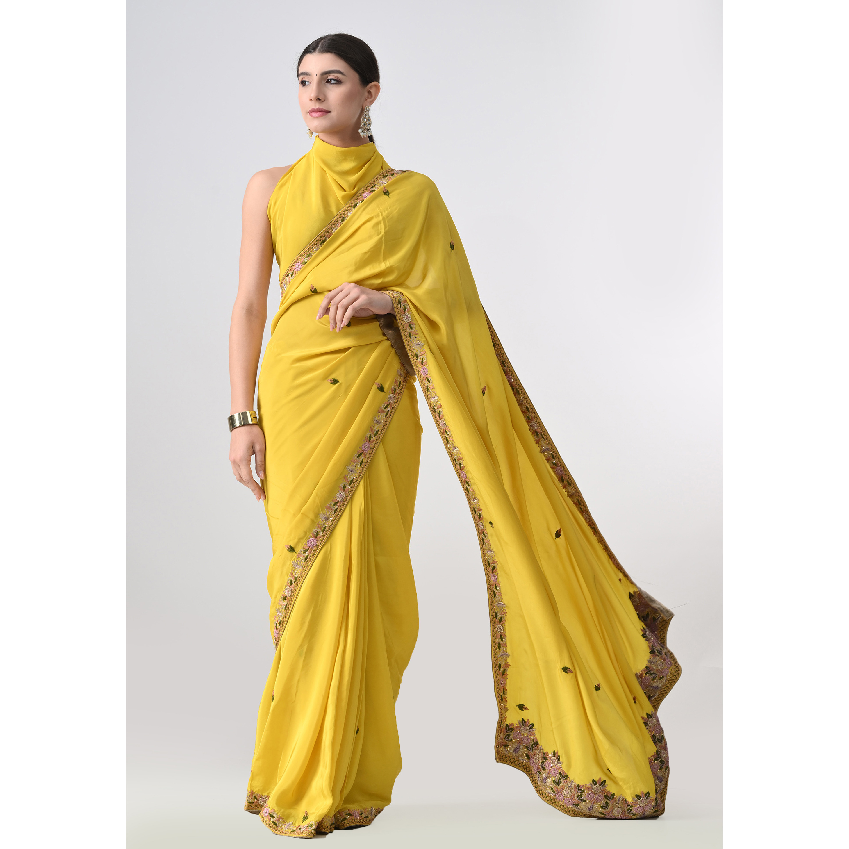 The Weavers Shop By Raavi Italian Crepe Saree Yellow