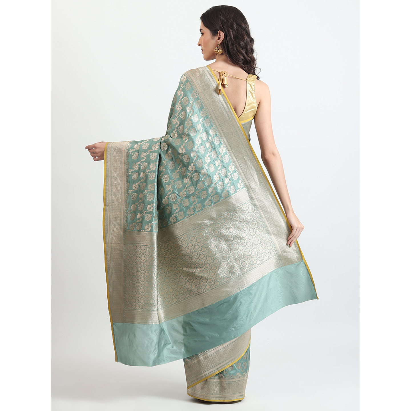 The Weavers Shop By Raavi Brocade Pure Katan Silk Handloom Banarasi Saree With Unstitched Blouse